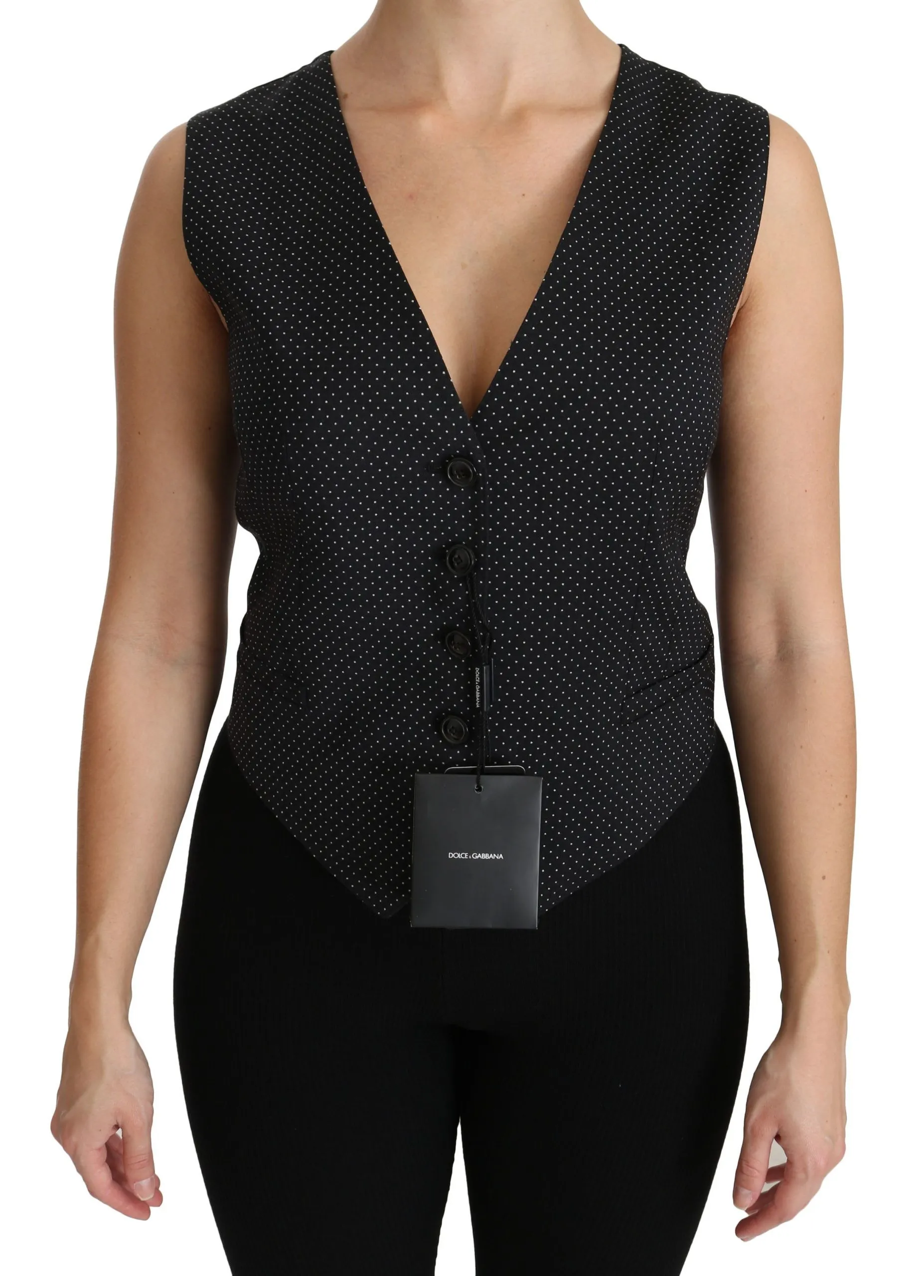 Dolce & Gabbana Women's Chic Black Dotted Wool Blend Sleeveless Vest