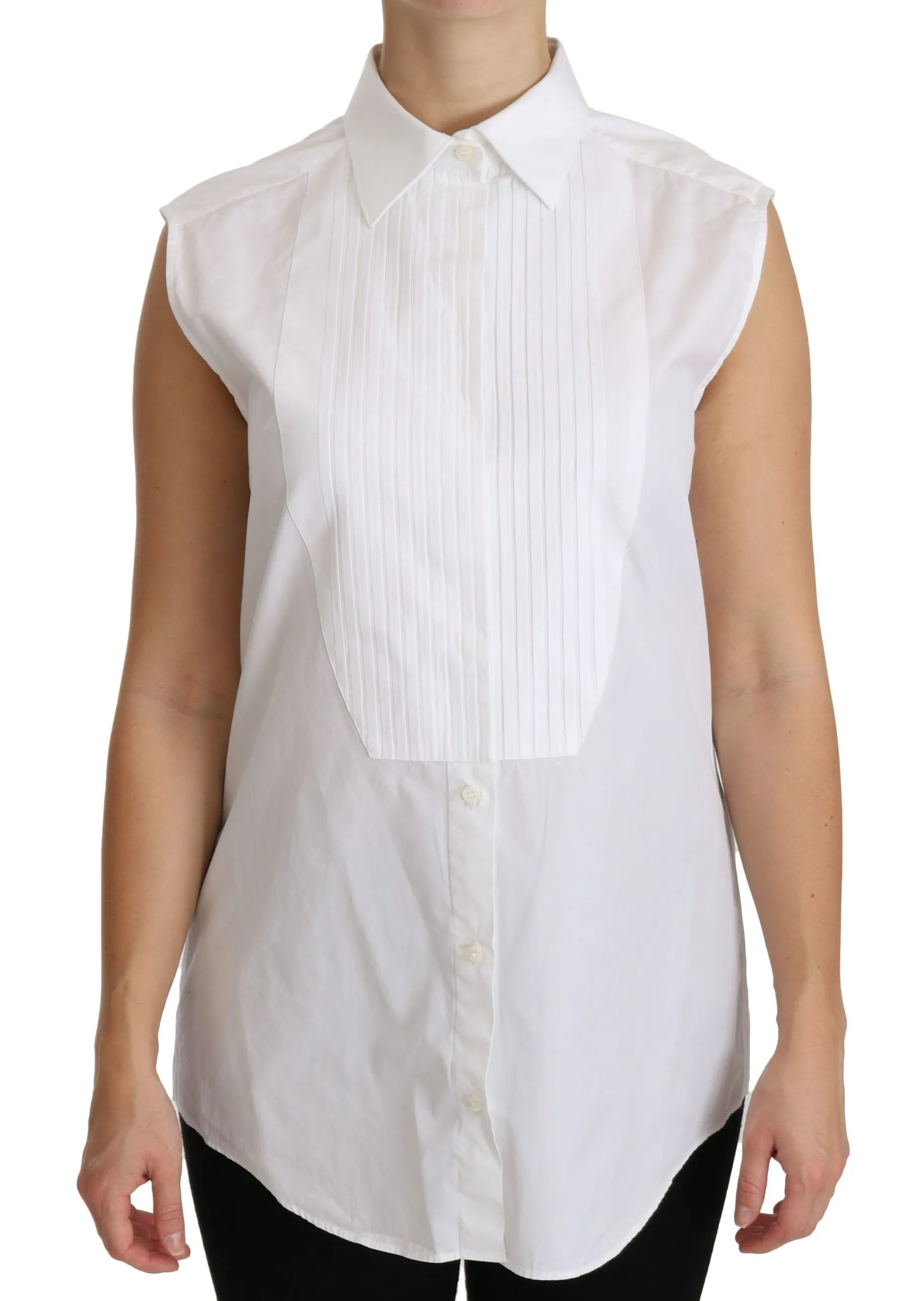 Dolce & Gabbana Women's Chic White Cotton Sleeveless Polo Top