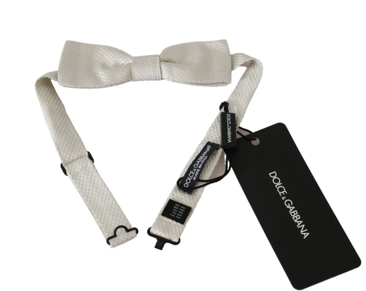 Dolce & Gabbana Men's Elegant White Textured Silk Bow Tie