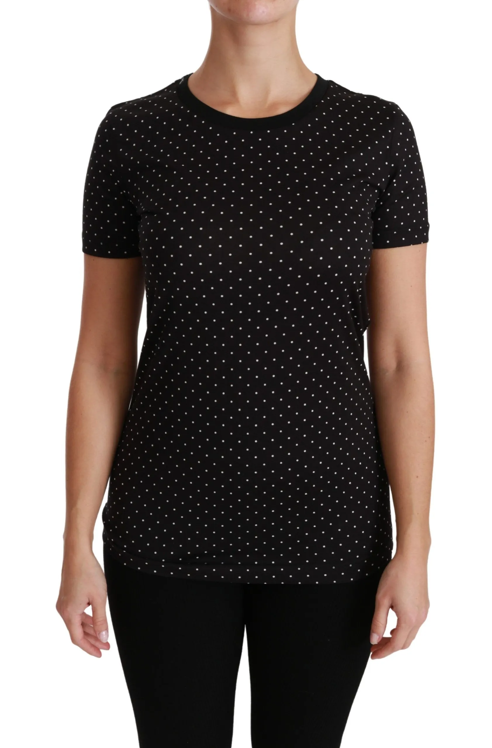 Dolce & Gabbana Women's Chic Black Dotted Crewneck Cotton Tee