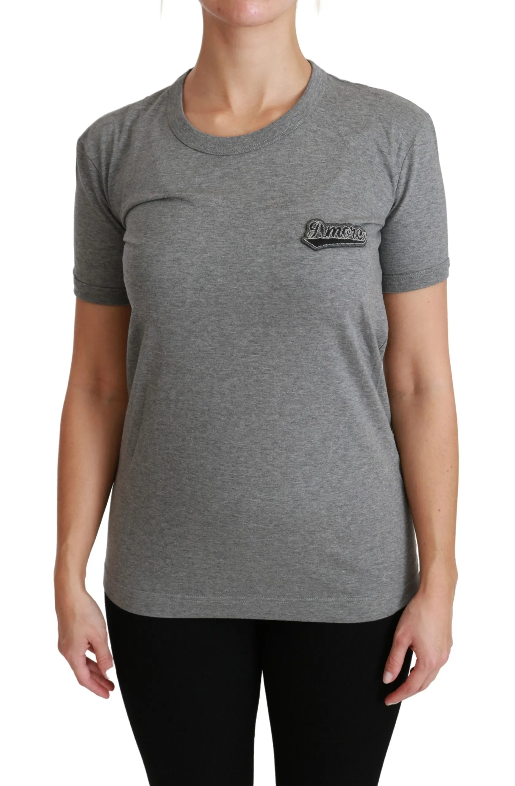 Dolce & Gabbana Women's Chic Gray Amore Patch Crewneck Tee