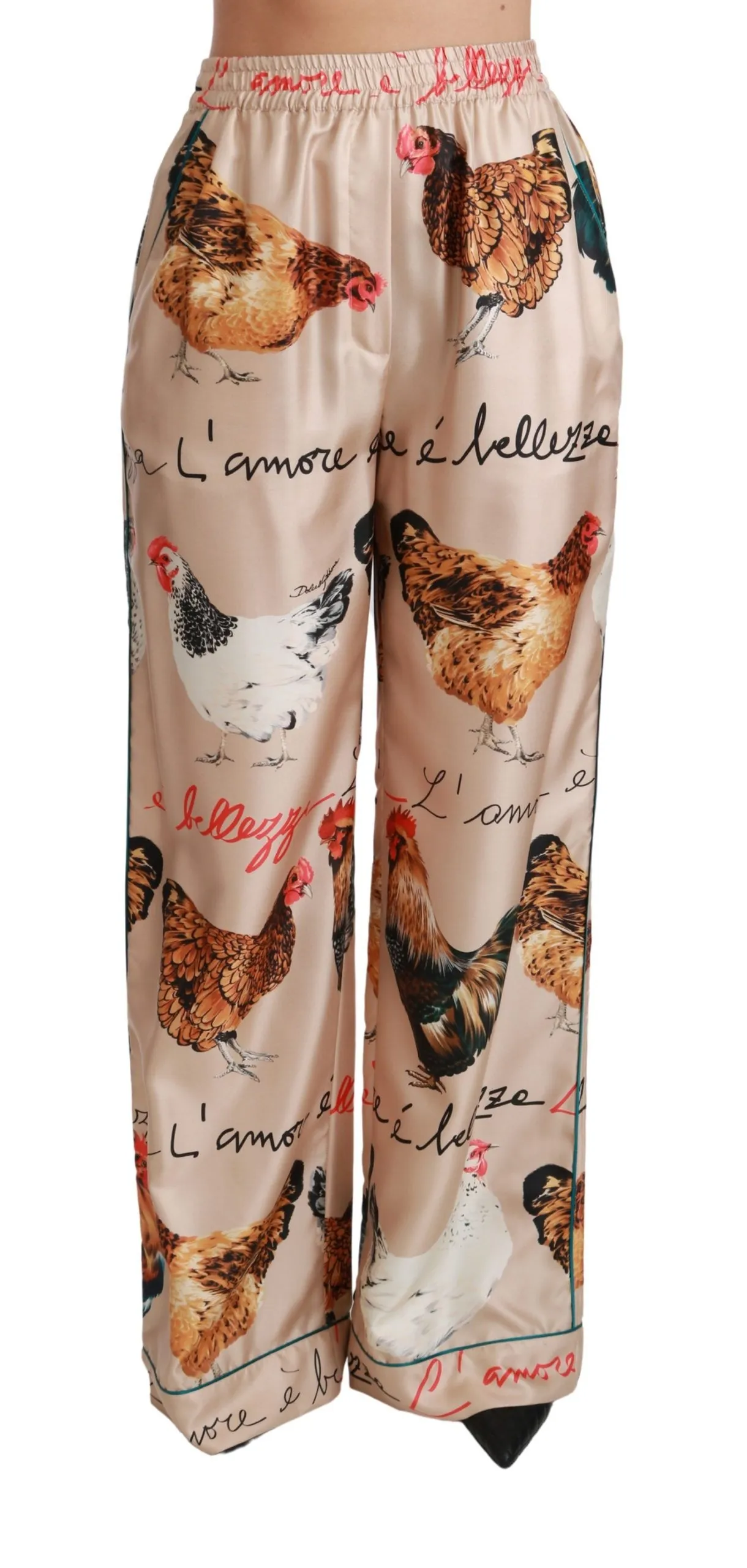 Dolce & Gabbana Women's Chic Hen Chicken Print Silk Pants