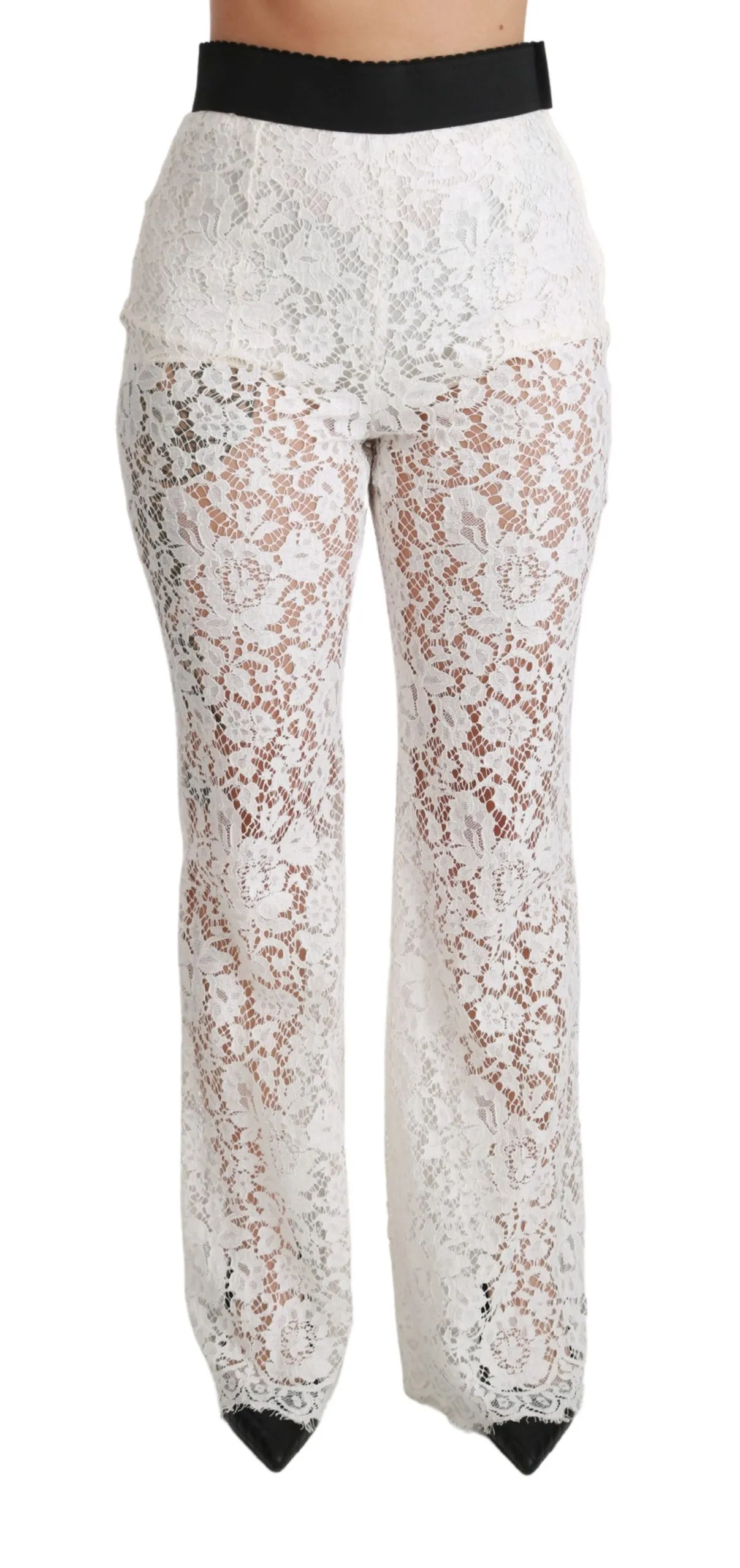 Dolce & Gabbana Women's Elegant White Lace High Waist Pants