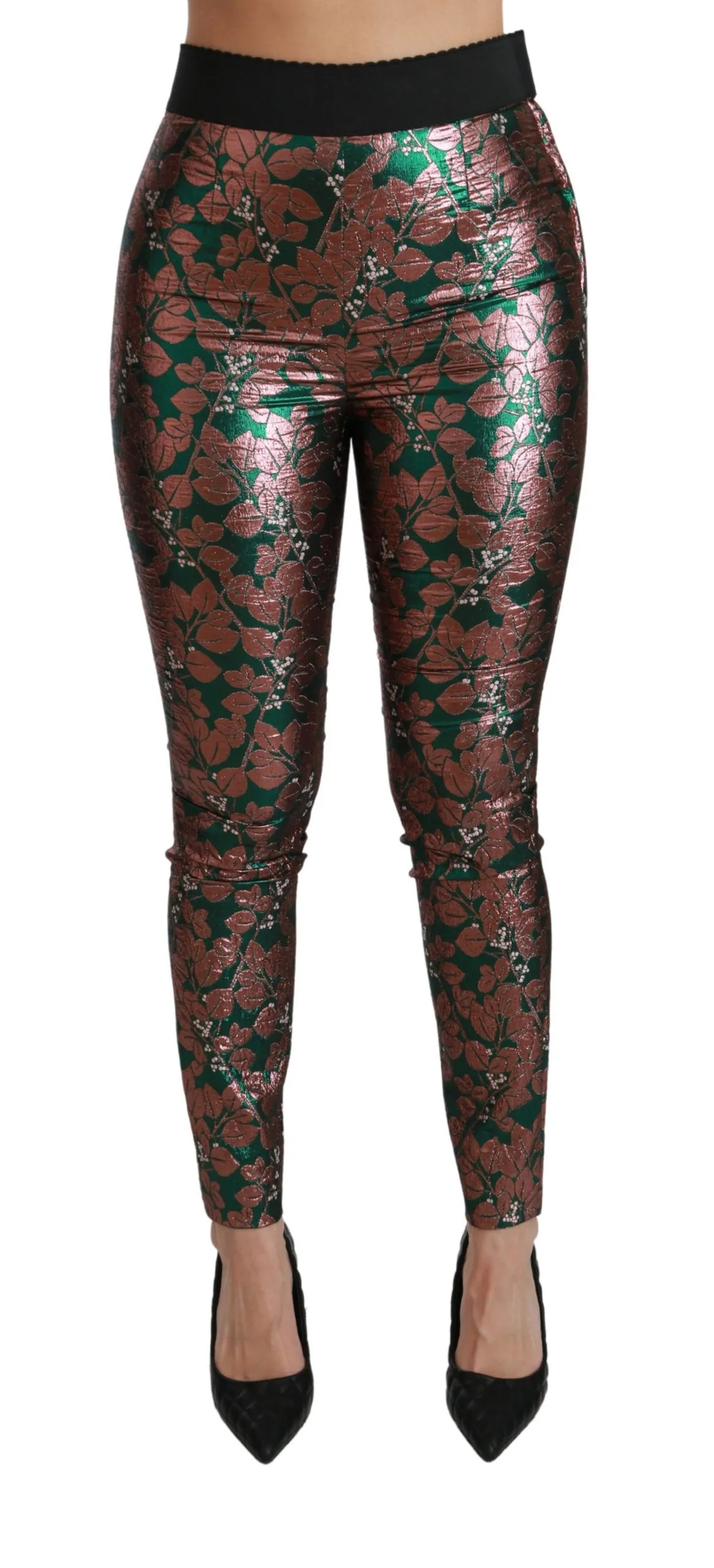 Dolce & Gabbana Women's Elegant Bronze Leaf Metallic Trousers