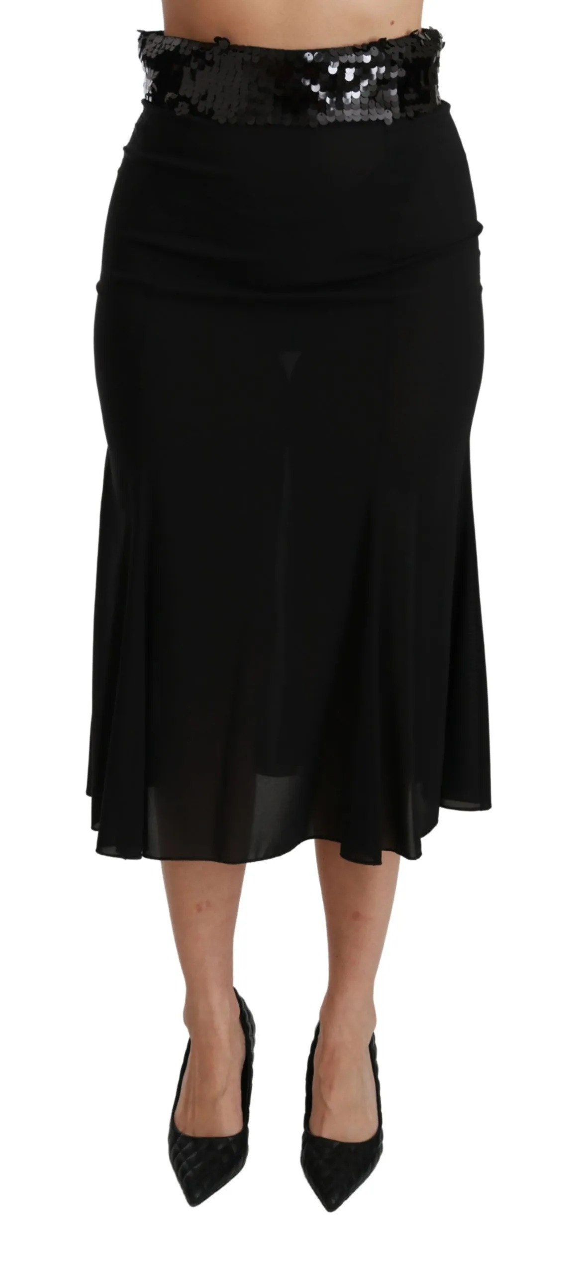 Dolce & Gabbana Women's Elegant High Waist Sequin Black Skirt
