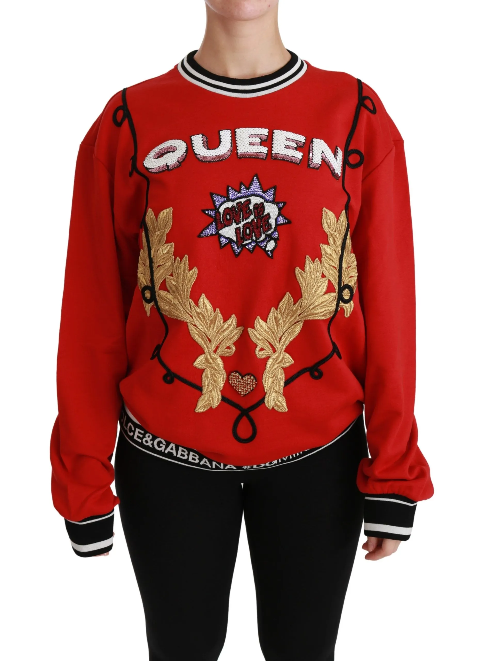 Dolce & Gabbana Women's Radiant Red Sequined Crew Neck Sweater