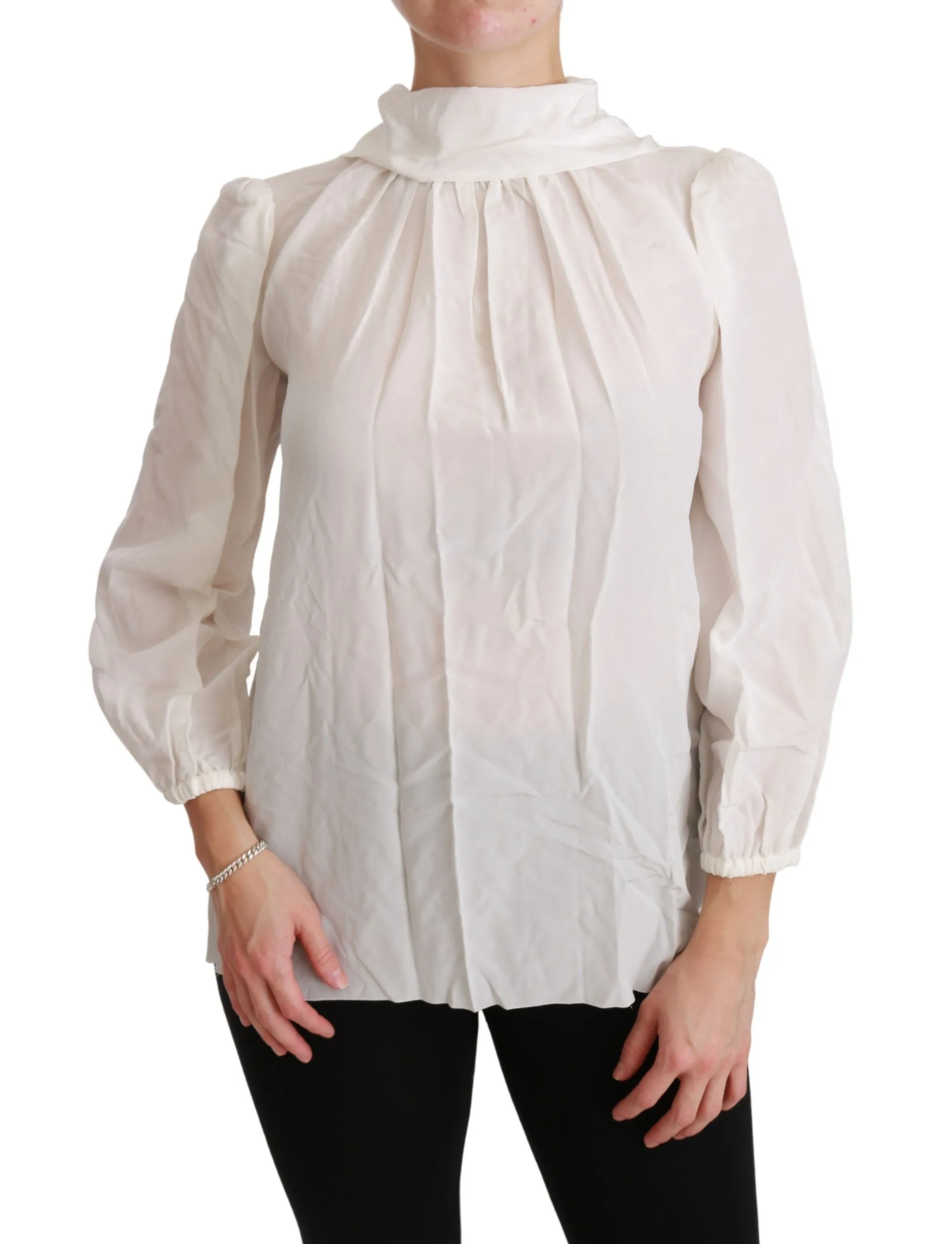 Dolce & Gabbana Women's Elegant White Silk Turtle Neck Blouse