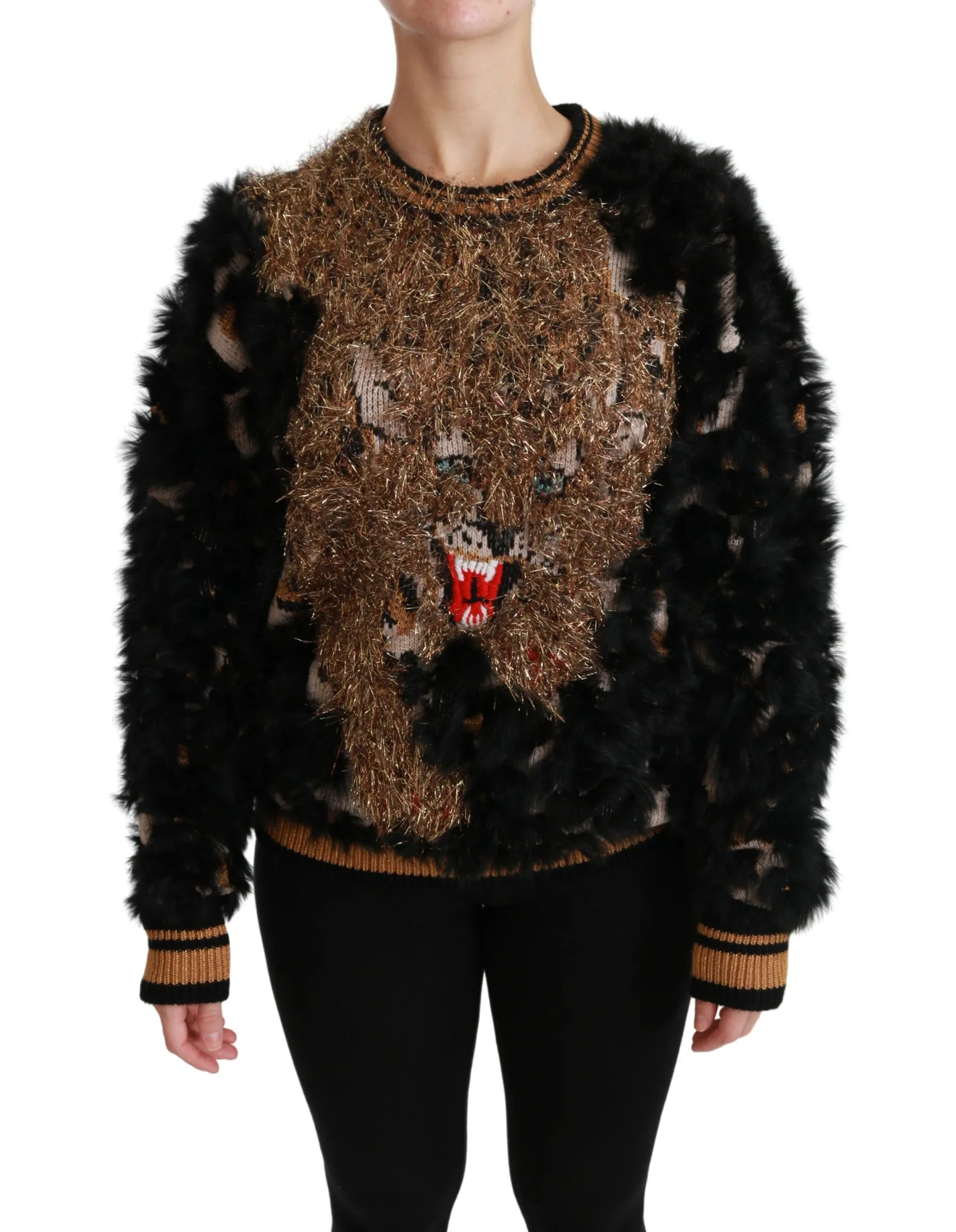 Dolce & Gabbana Women's Elegant Leopard Motive Wool Blend Sweater