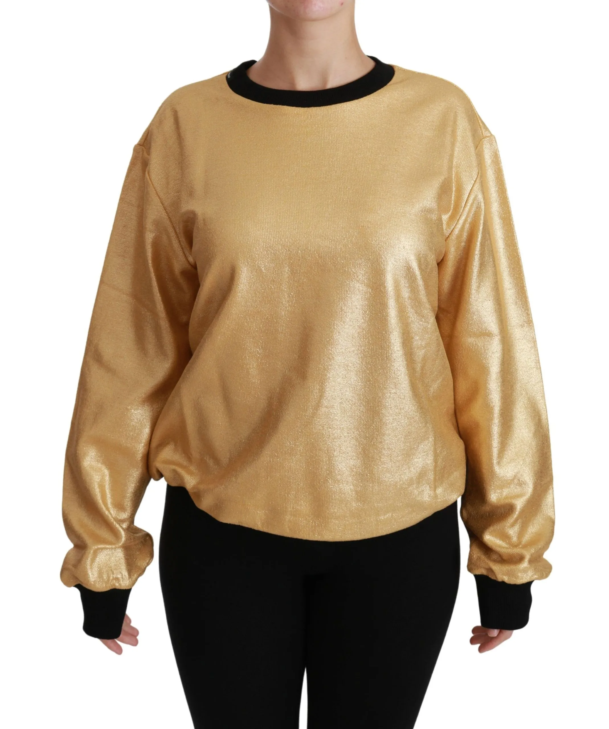 Dolce & Gabbana Women's Elegant Gold Crew Neck Cotton Sweater
