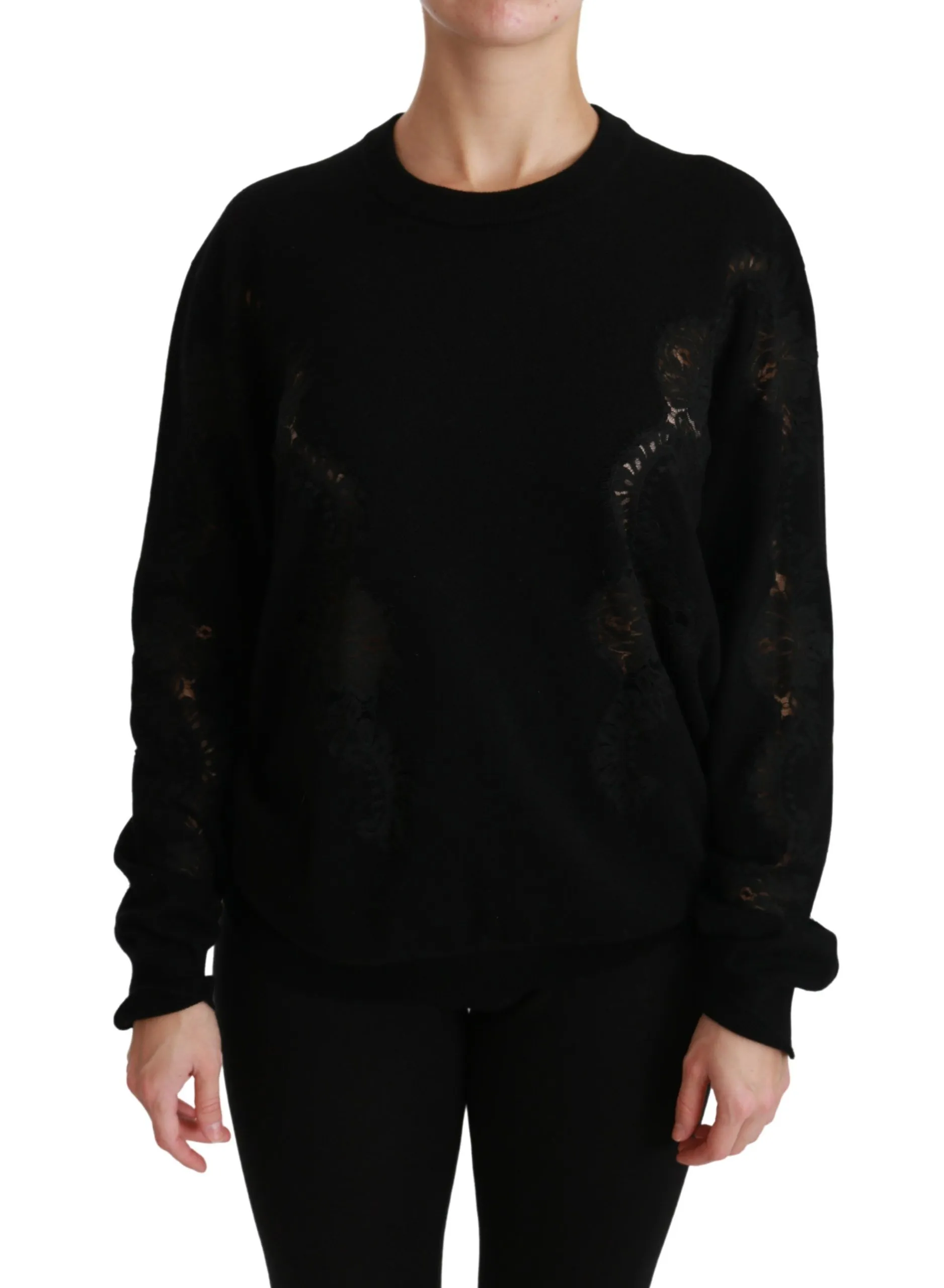Dolce & Gabbana Women's Elegant Cashmere Crewneck Sweater with Lace Detail