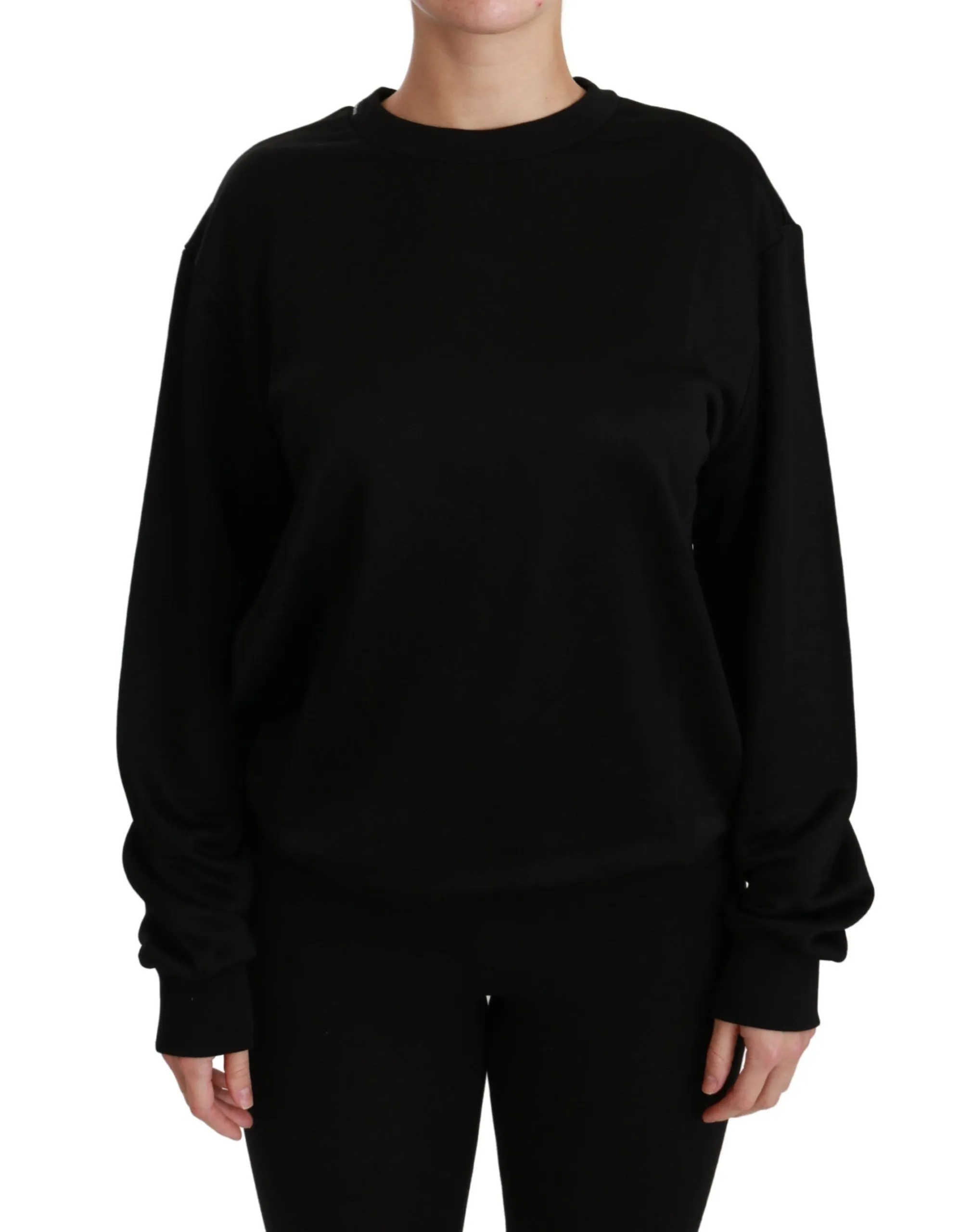 Dolce & Gabbana Women's Elegant Black Cotton Crew Neck Pullover Sweater