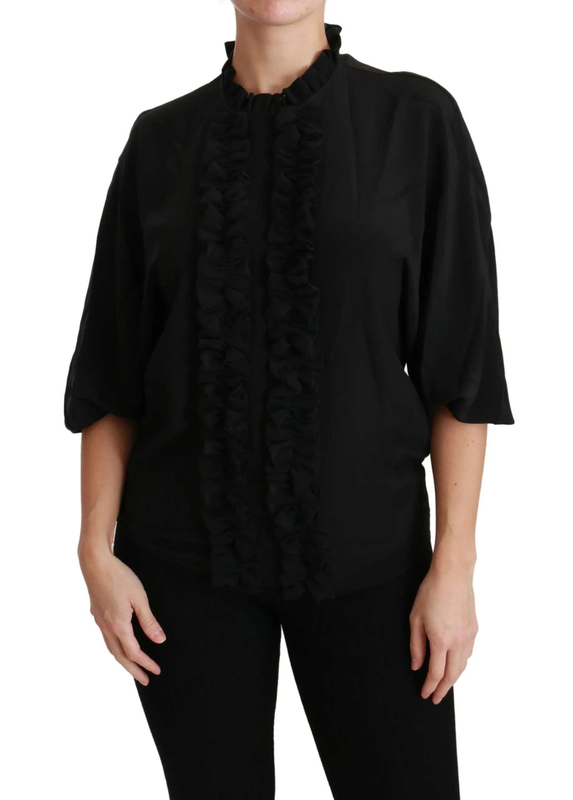 Dolce & Gabbana Women's Elegant Black Silk Short Sleeve Blouse