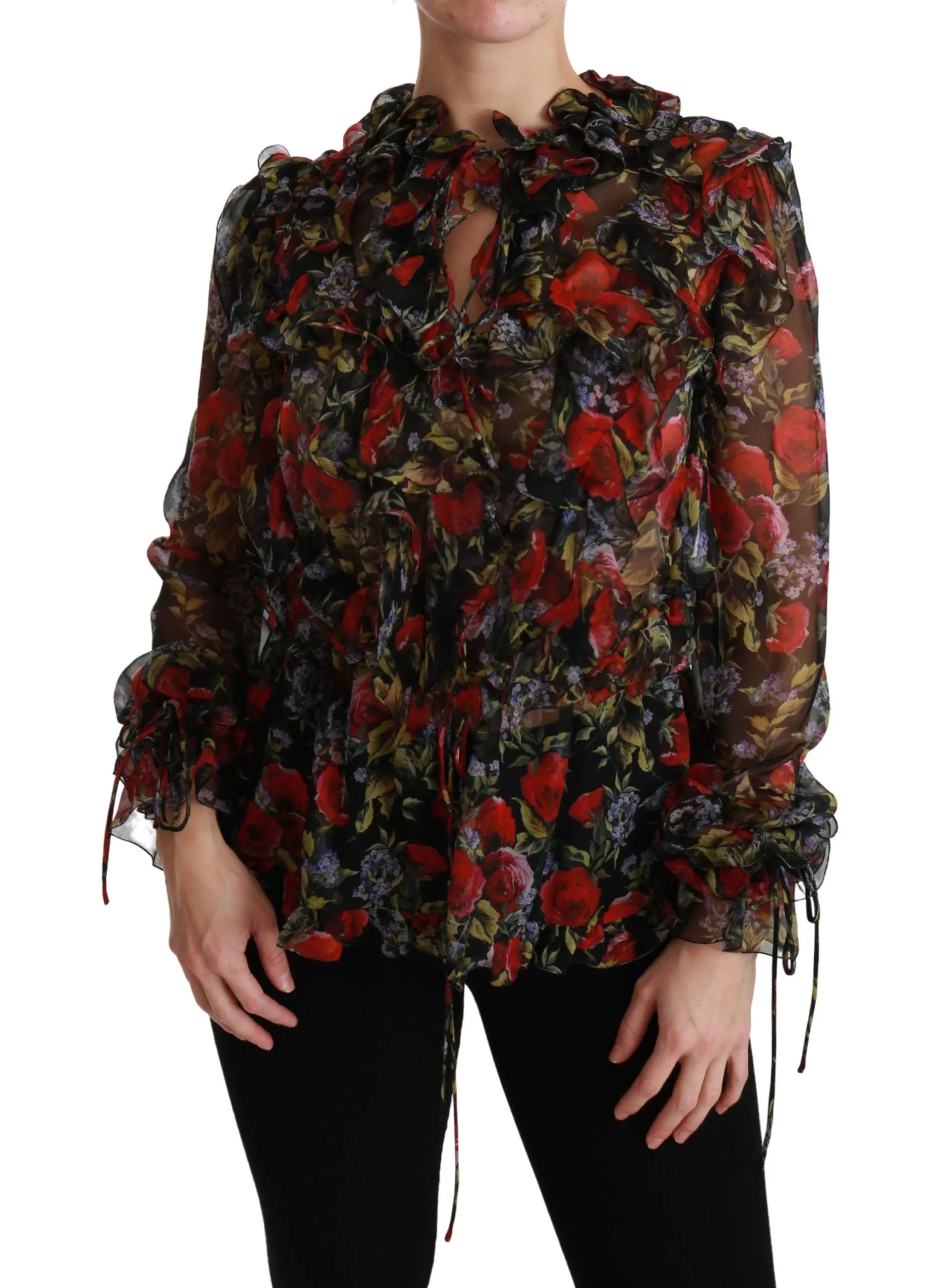 Dolce & Gabbana Women's Elegant Floral Silk Long Sleeve Blouse
