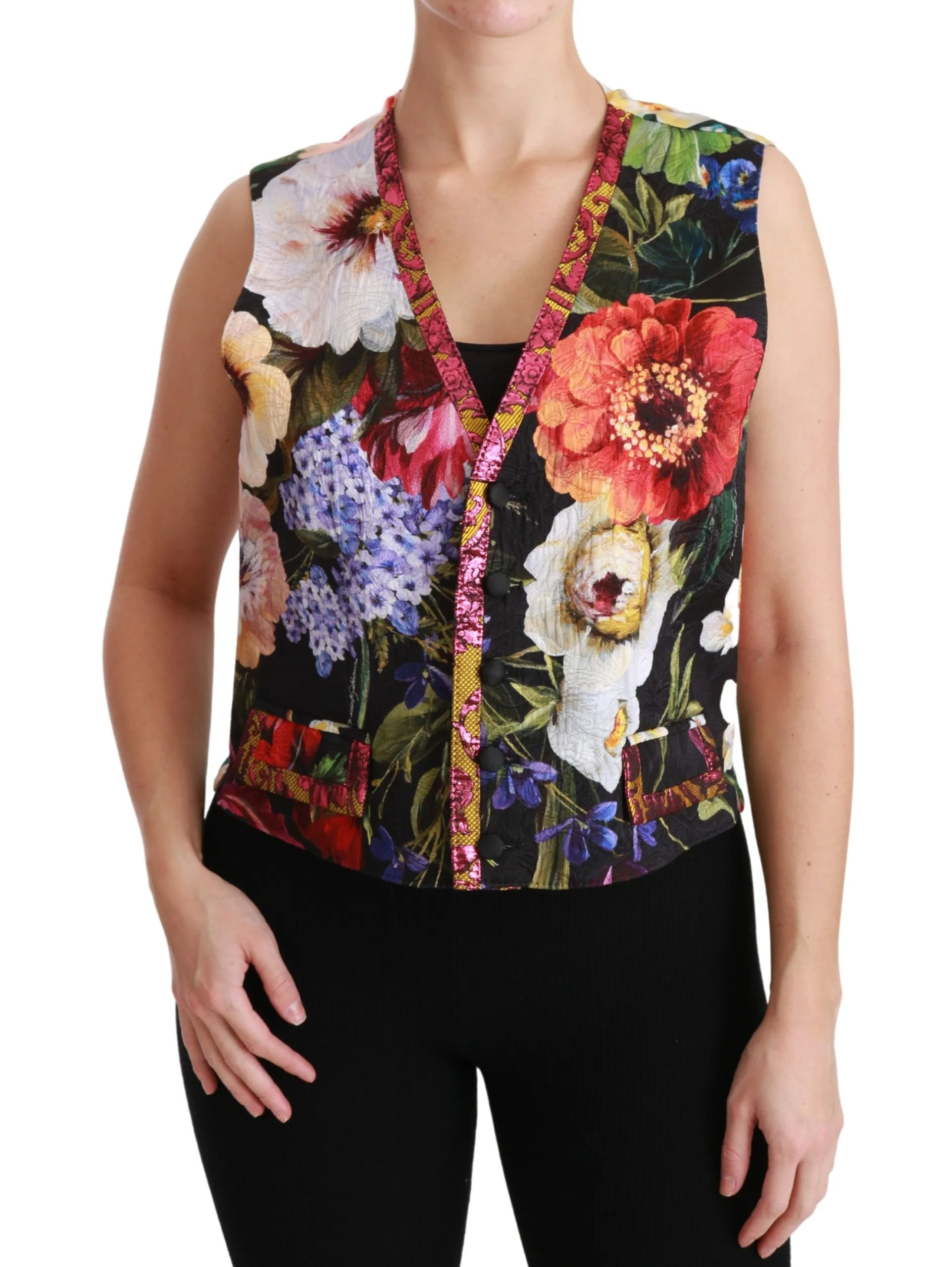Dolce & Gabbana Women's Multicolor Brocade Floral Sleeveless Vest