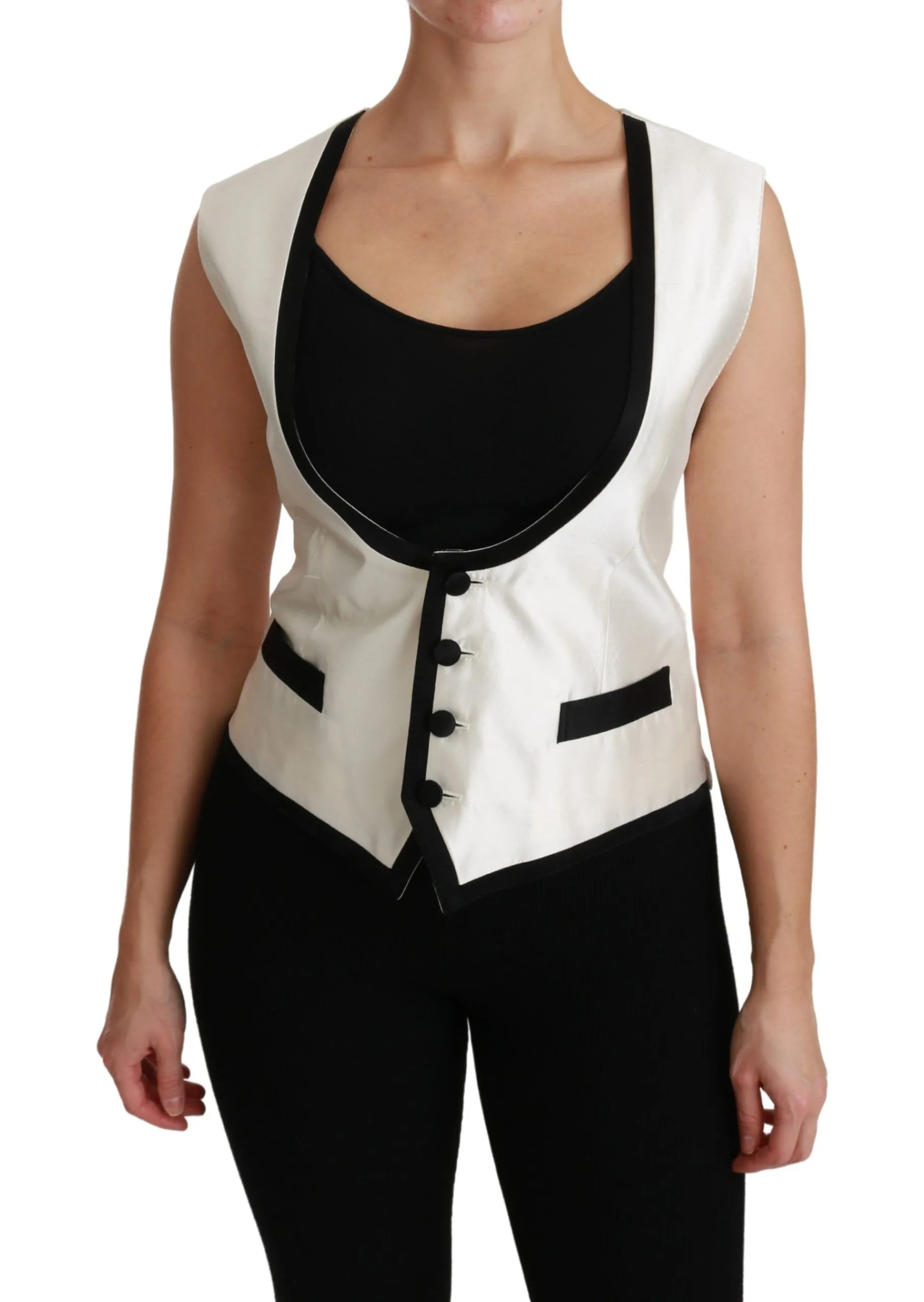 Dolce & Gabbana Women's Elegant Silk Sleeveless Vest in Black & White