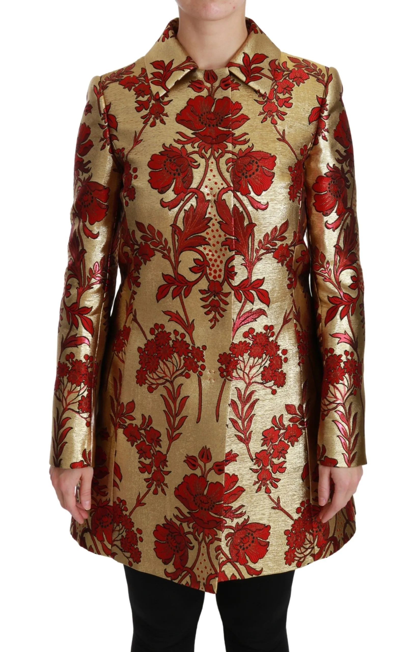 Dolce & Gabbana Women's Elegant Gold Floral Brocade Trench Coat