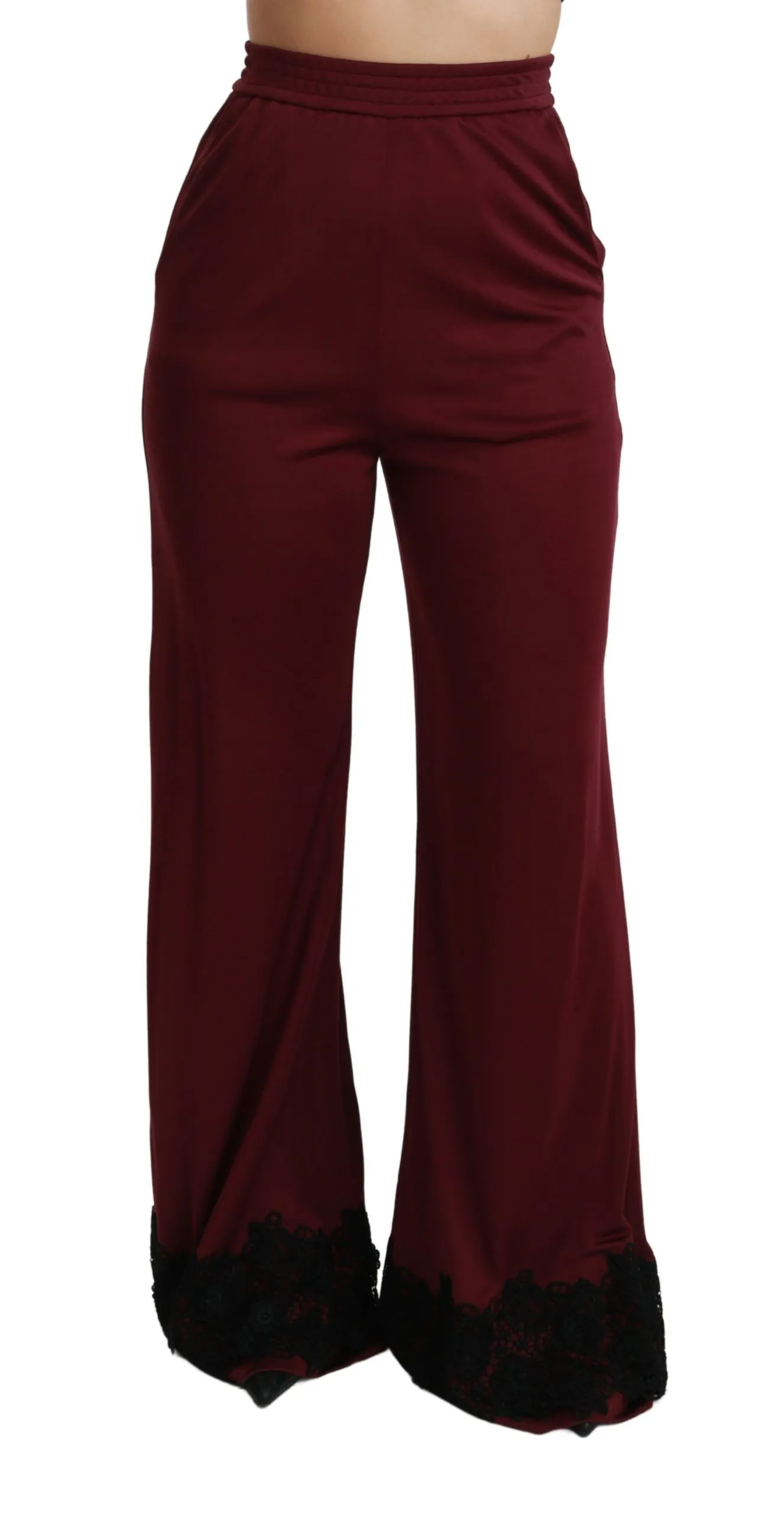 Dolce & Gabbana Women's Elegant Maroon High Waist Wide Leg Trousers