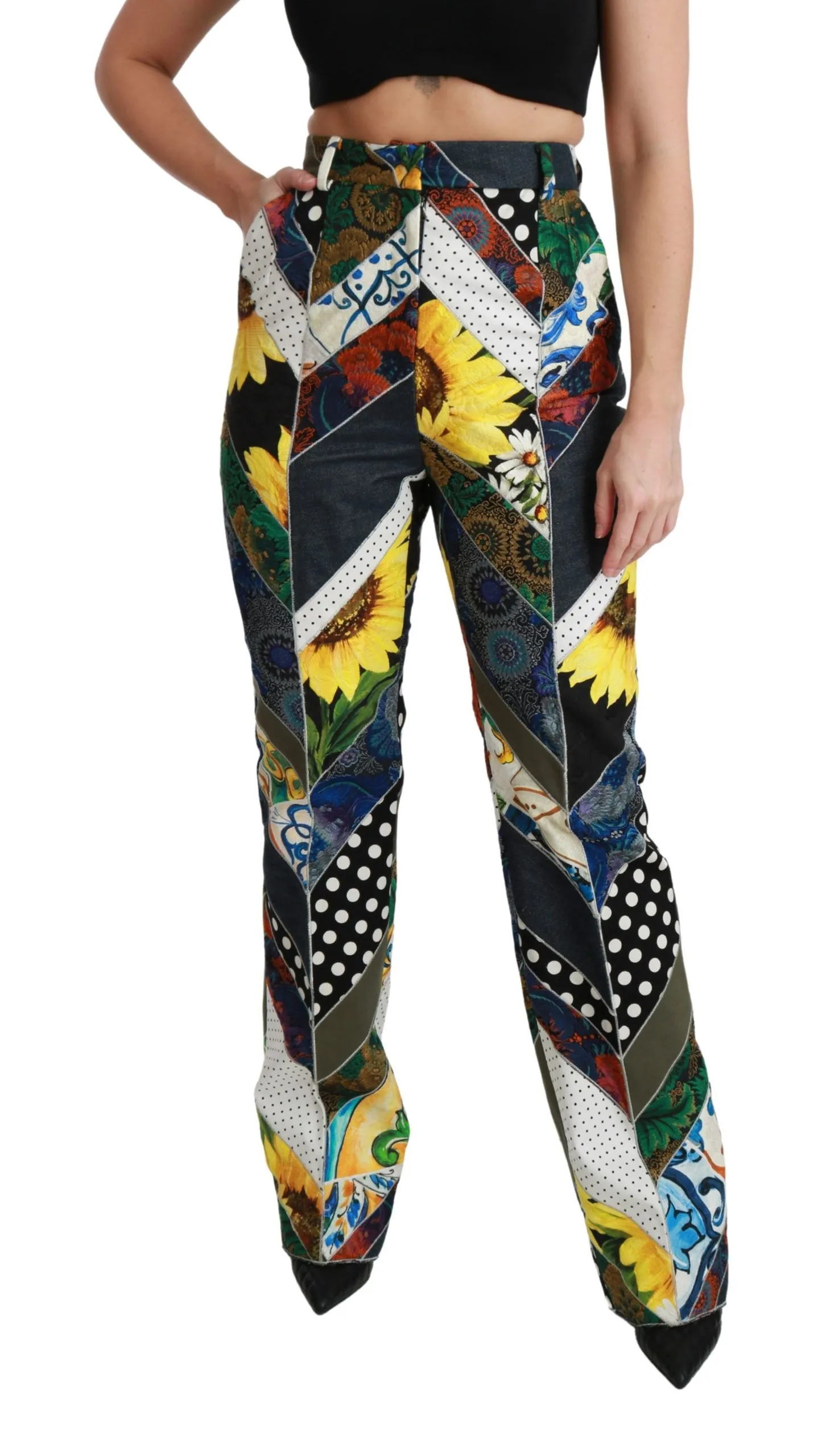 Dolce & Gabbana Women's Elegant High Waist Multicolor Straight Pants