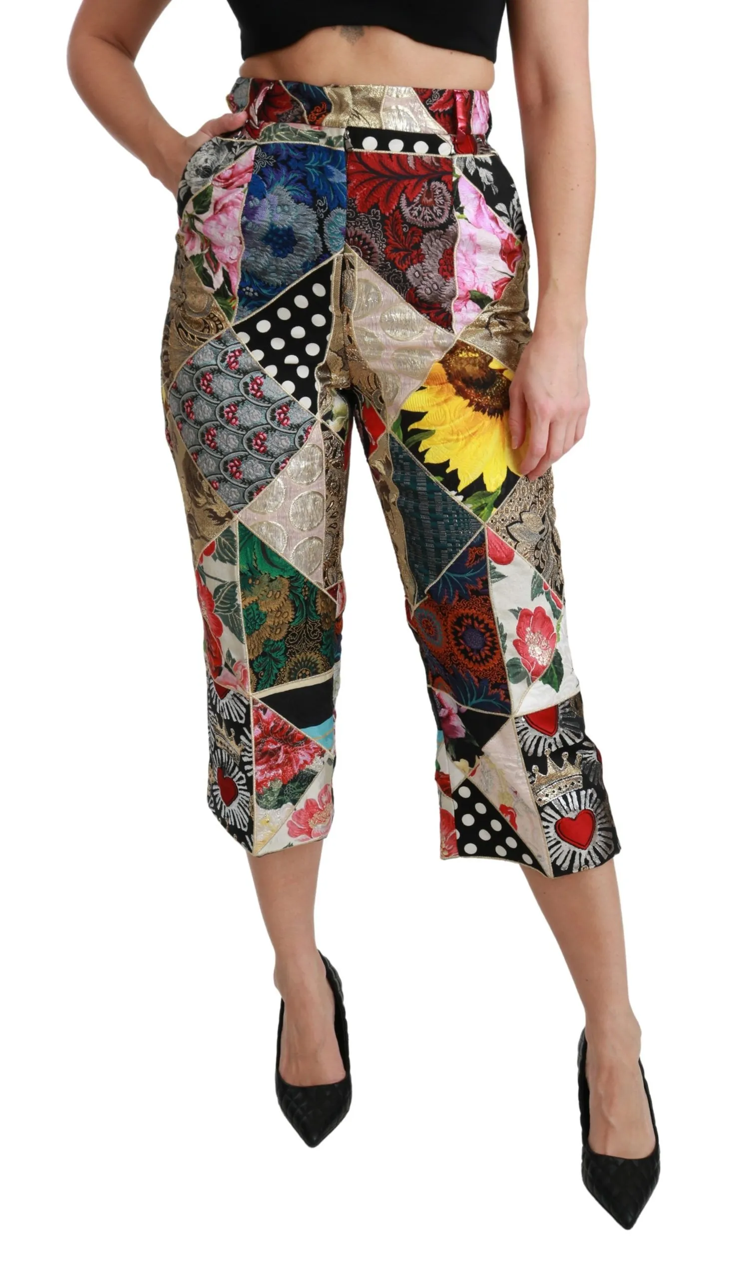 Dolce & Gabbana Women's Elegant High Waist Cropped Silk Blend Trousers