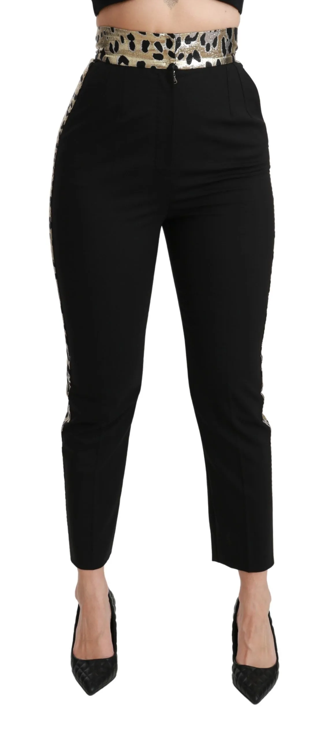 Dolce & Gabbana Women's Gold Leopard Jacquard High Waist Pants