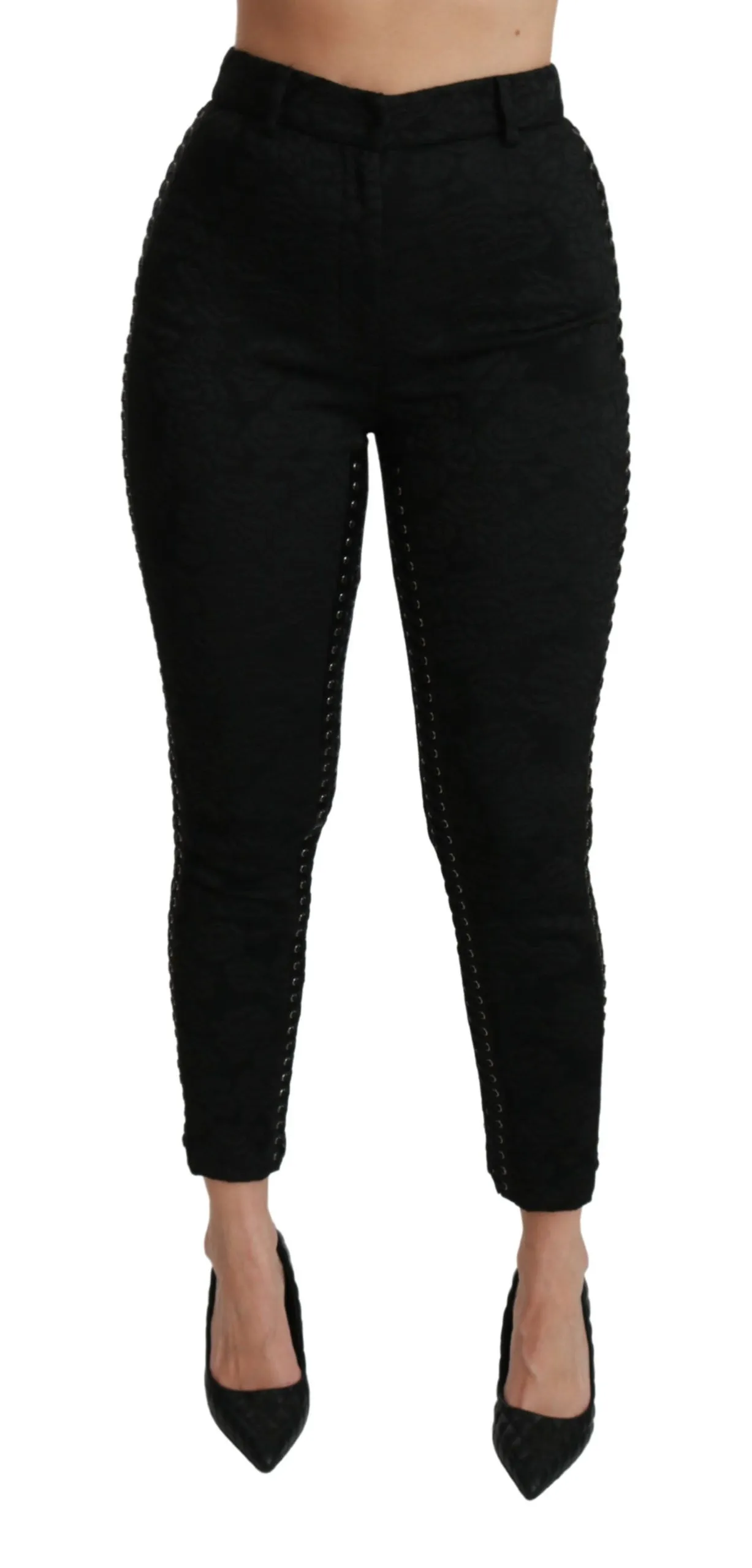 Dolce & Gabbana Women's Elegant High Waist Skinny Black Brocade Pants