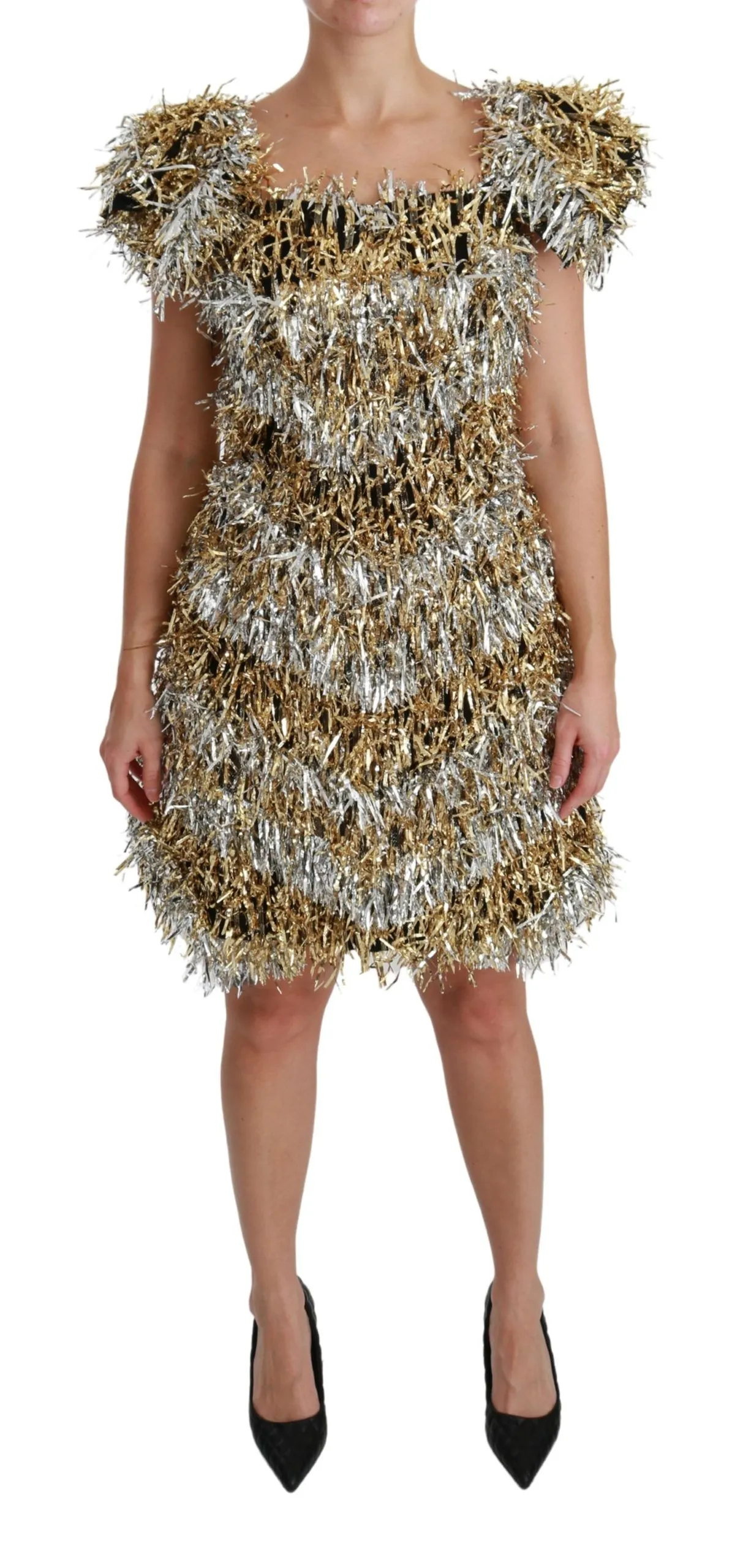 Dolce & Gabbana Women's Elegant Silver Layered Shift Mini Dress