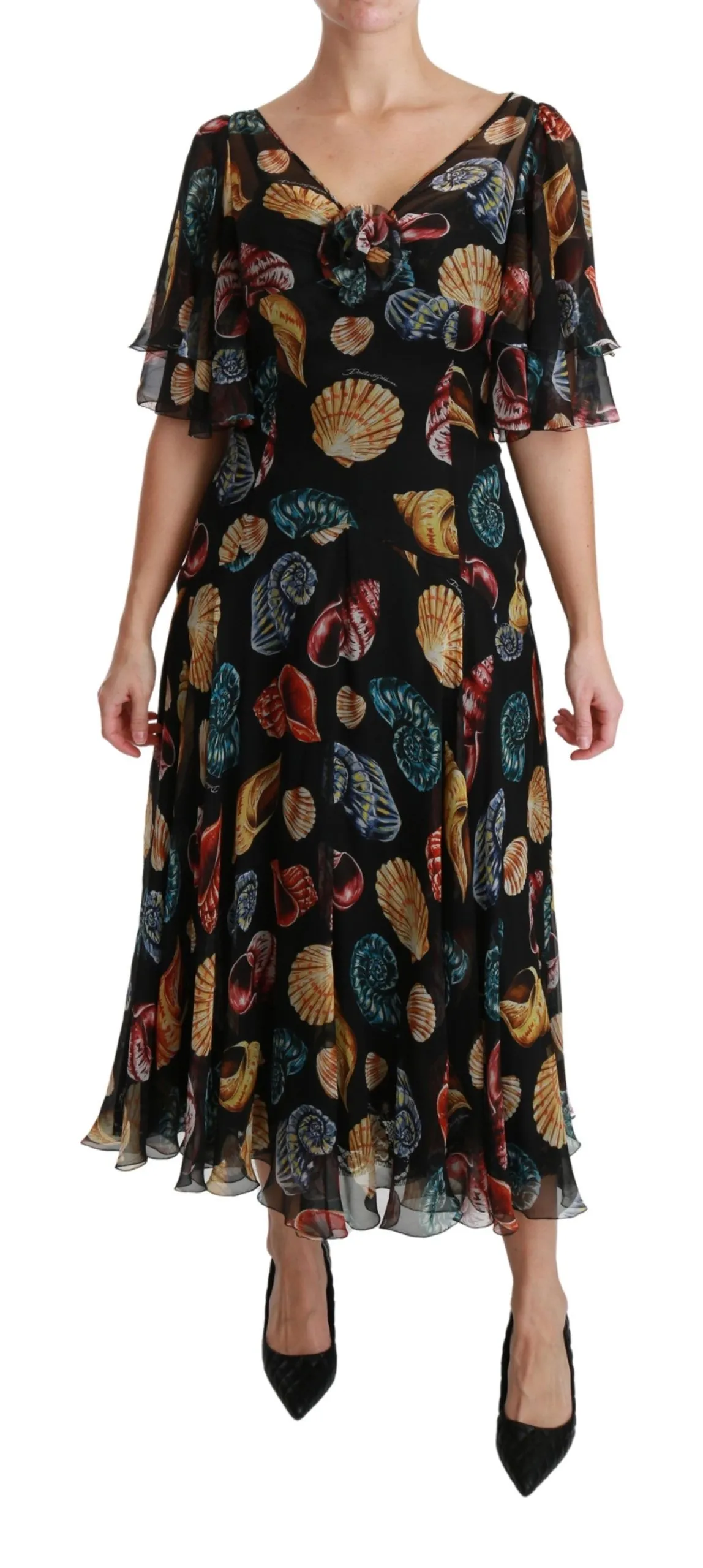Dolce & Gabbana Women's Elegant Sea Shells Print Silk Midi Dress