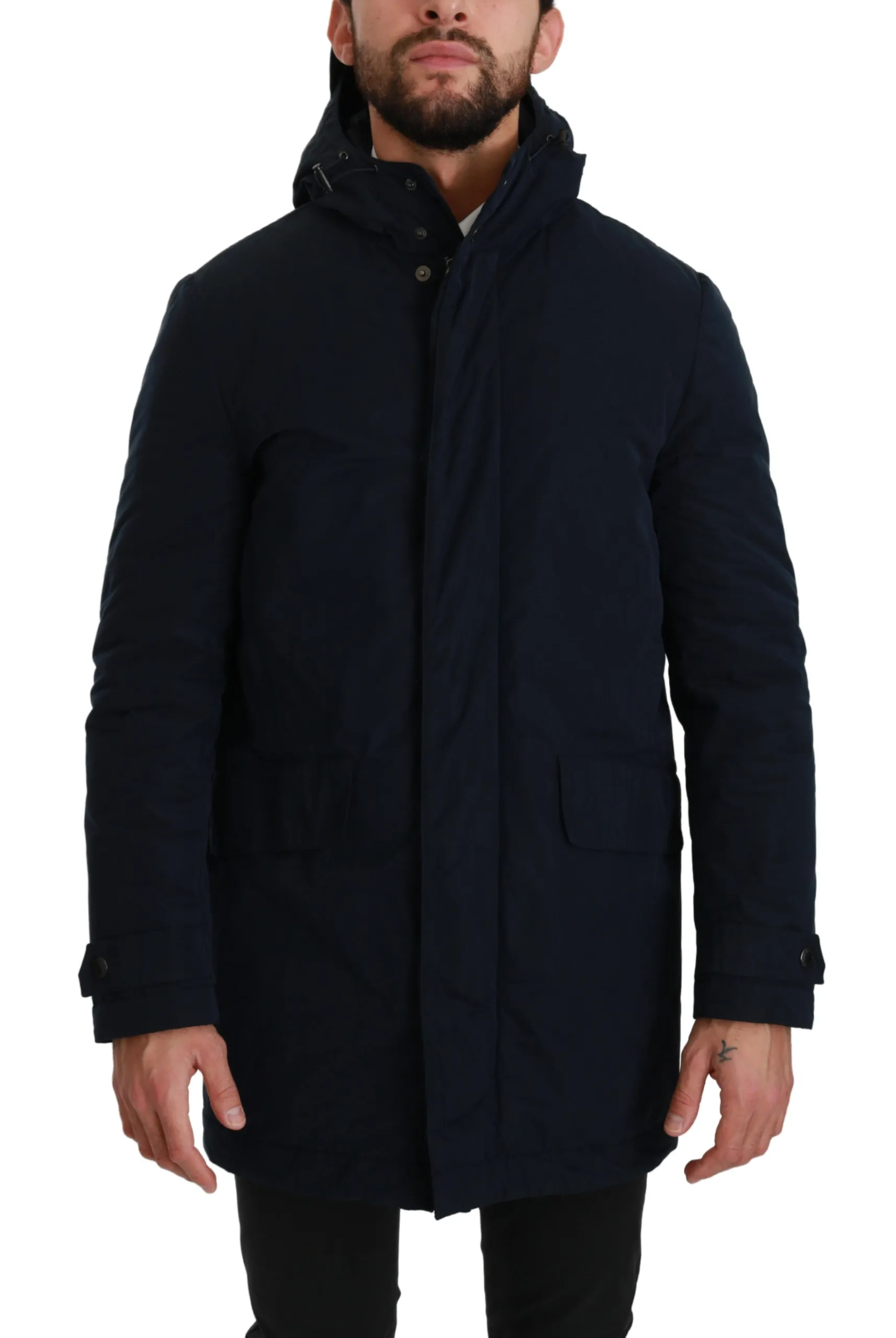 Dolce & Gabbana Men's Elegant Dark Blue Long Coat Parka