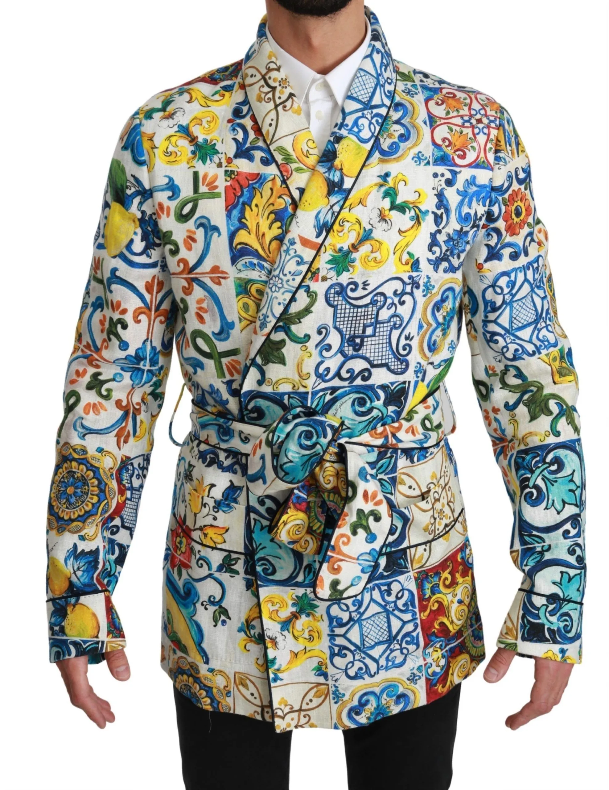 Dolce & Gabbana Men's Multicolor Majolica Robe Jacket Coat