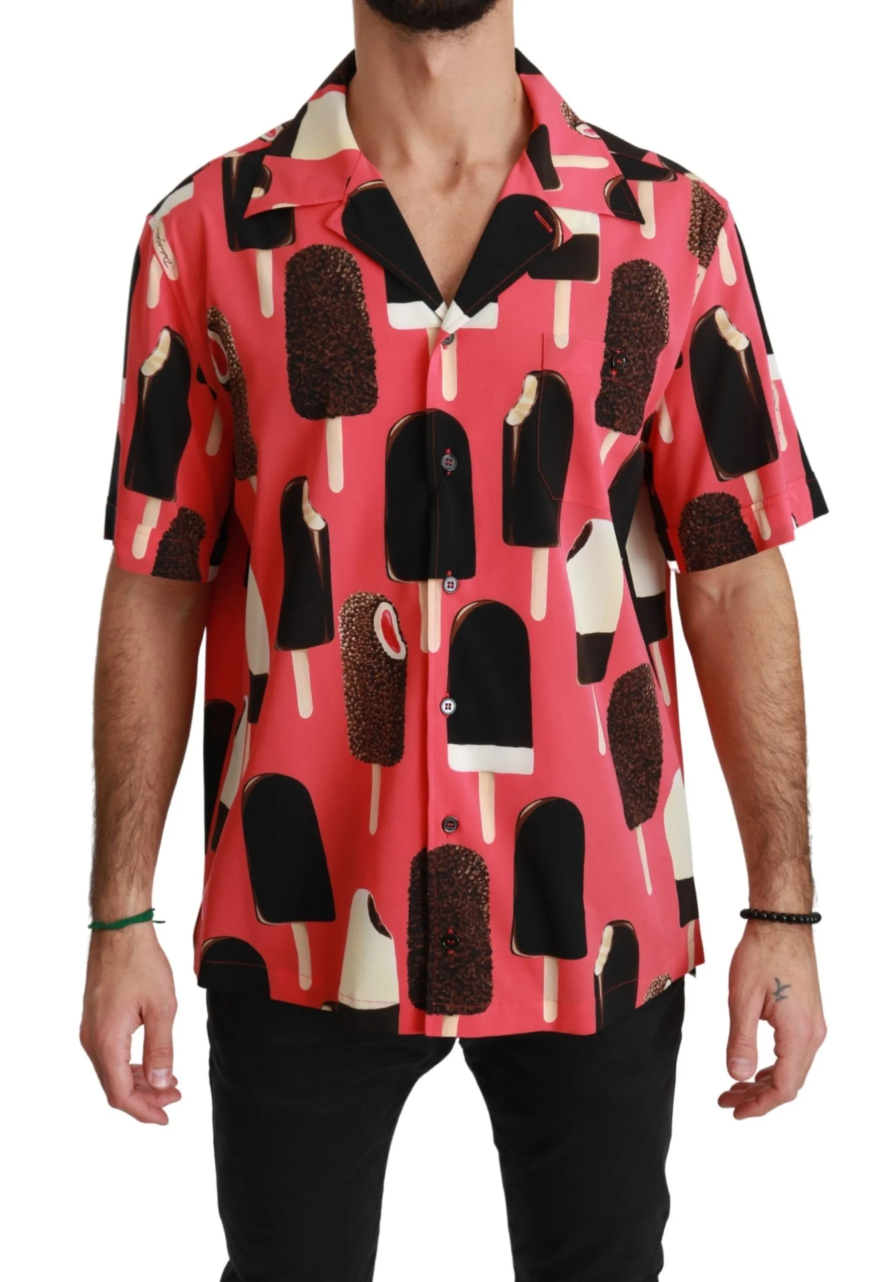 Dolce & Gabbana Men's Elegant Silk Blend Ice-Cream Print Shirt