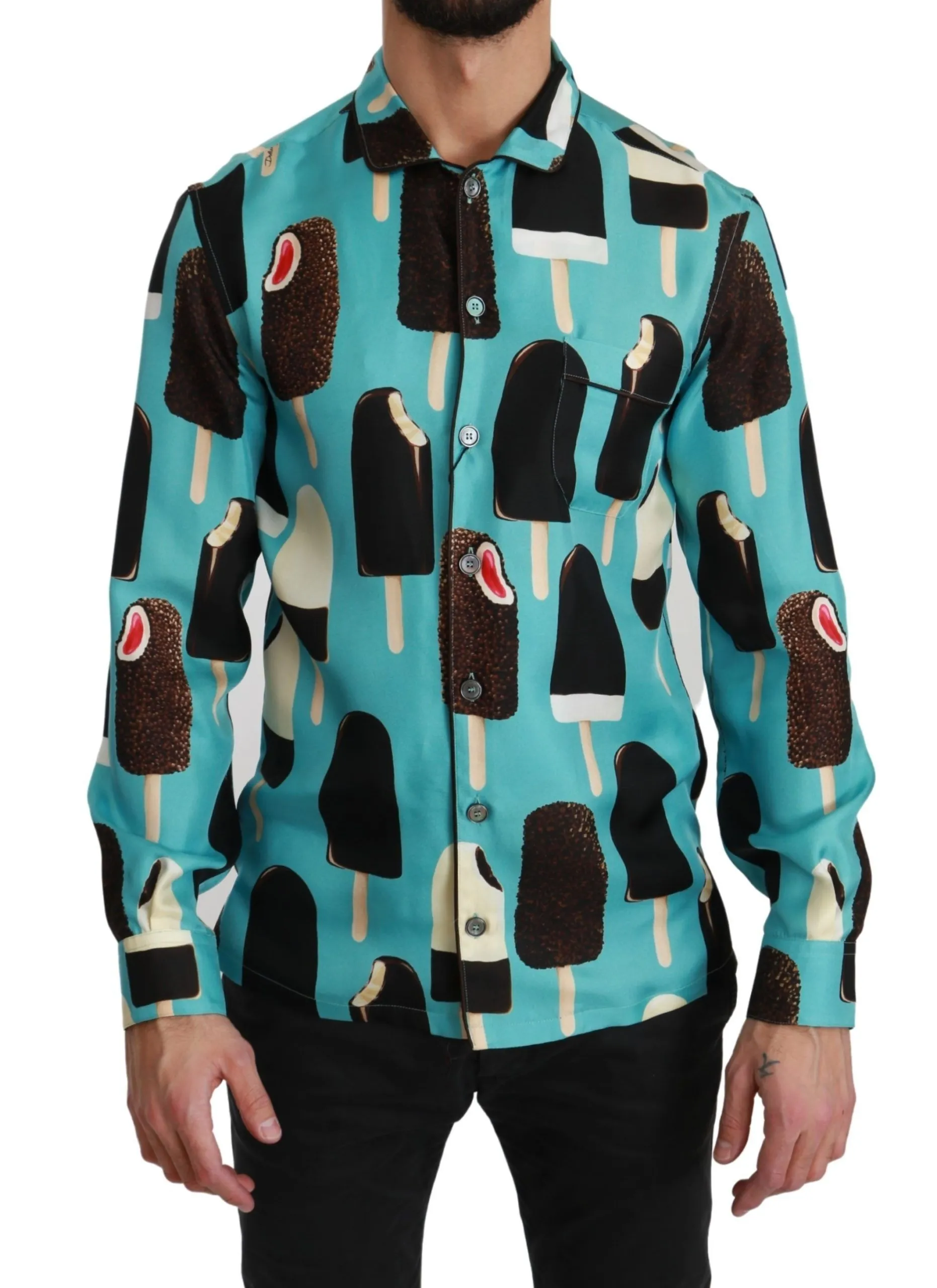 Dolce & Gabbana Men's Exclusive Silk Blend Ice-Cream Print Shirt