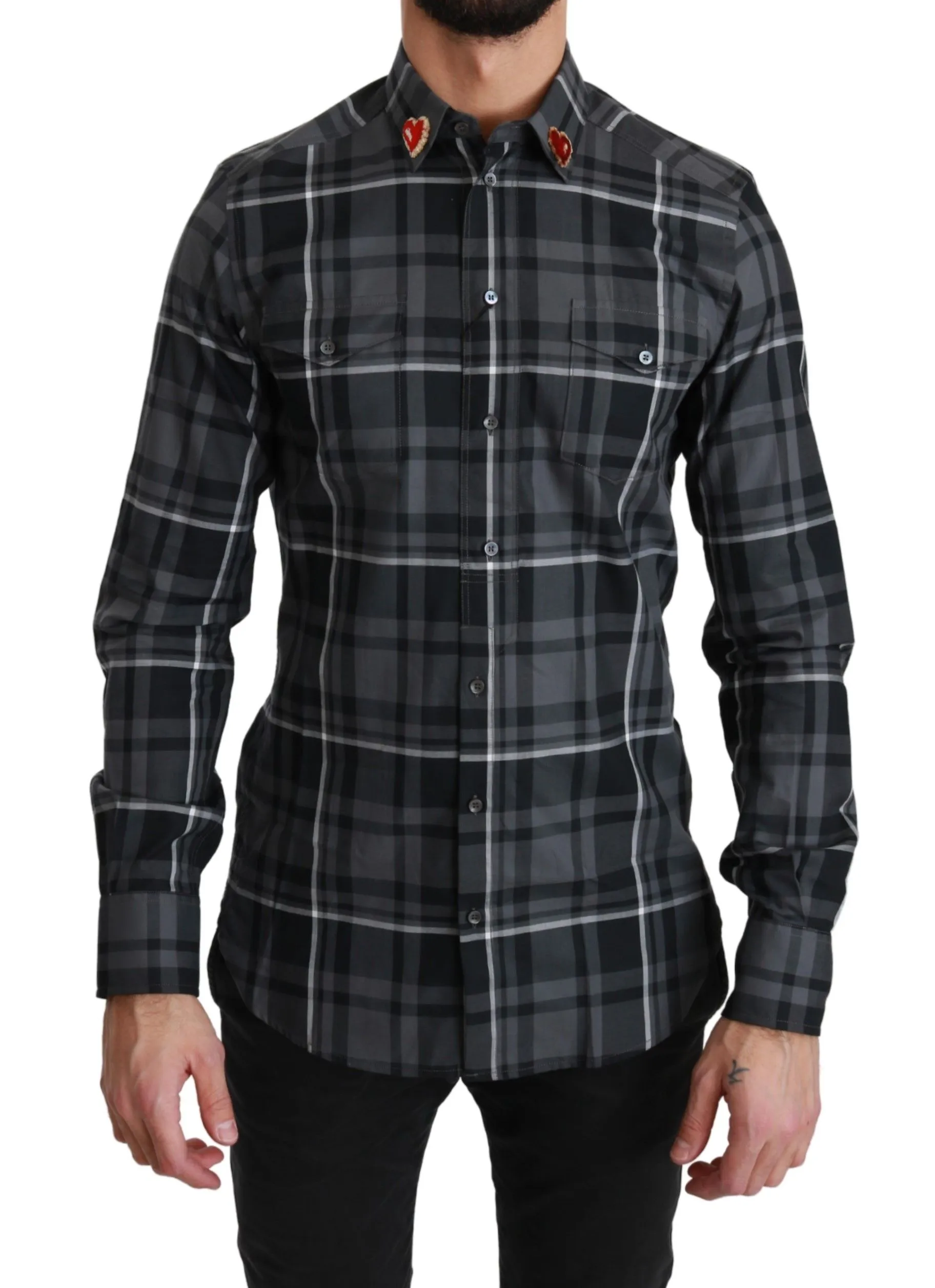 Dolce & Gabbana Men's Elegant Gray Checkered Martini Dress Shirt