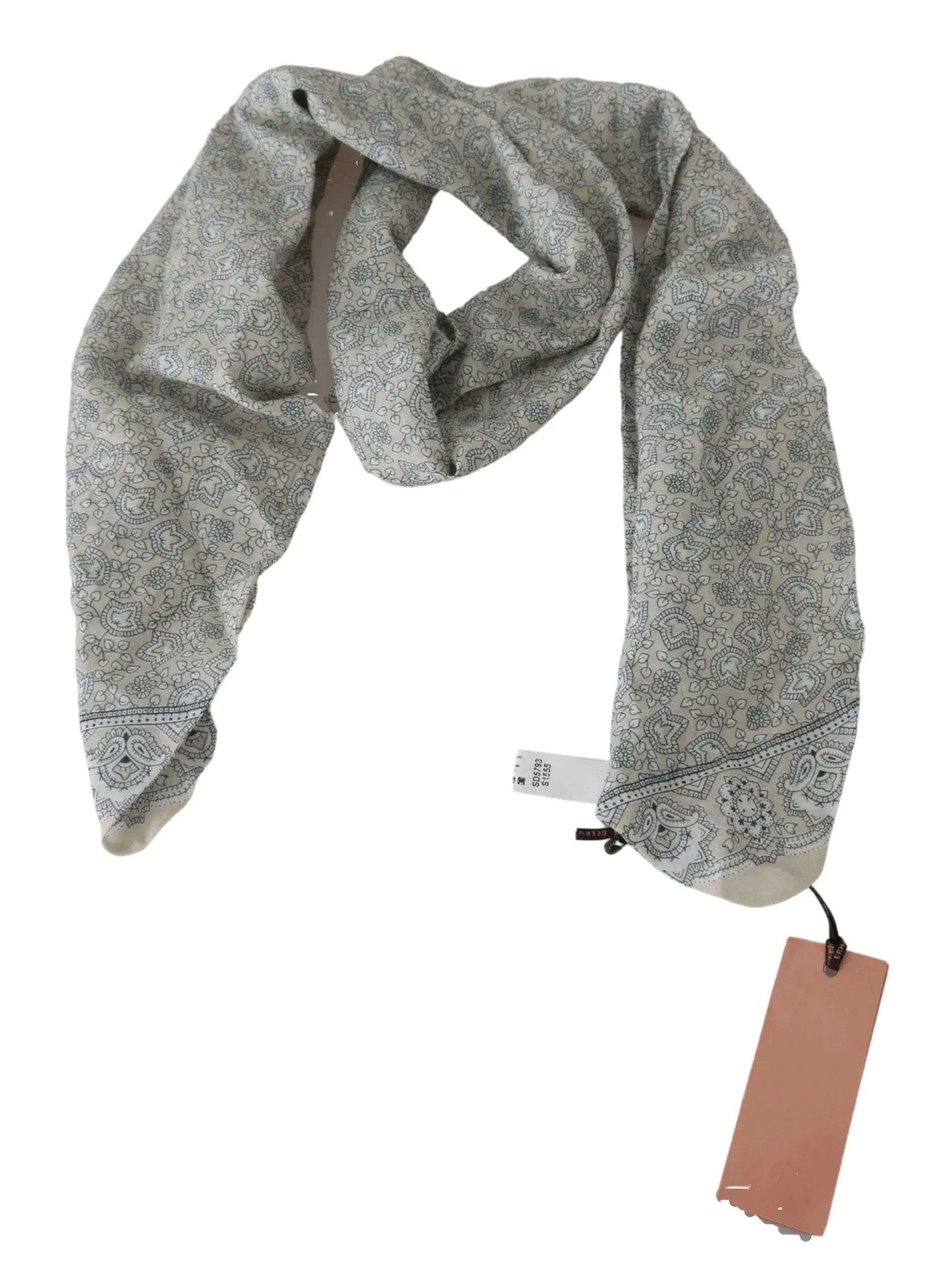 Ermanno Scervino Women's Chic Cotton Scarf in Beige & Blue Fantasy Print