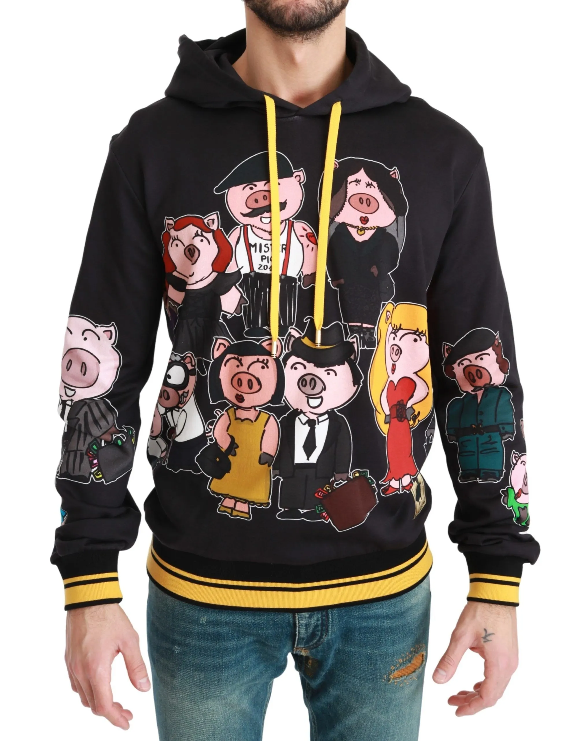 Dolce & Gabbana Men's Chic Black Multicolor Motive Hooded Sweater