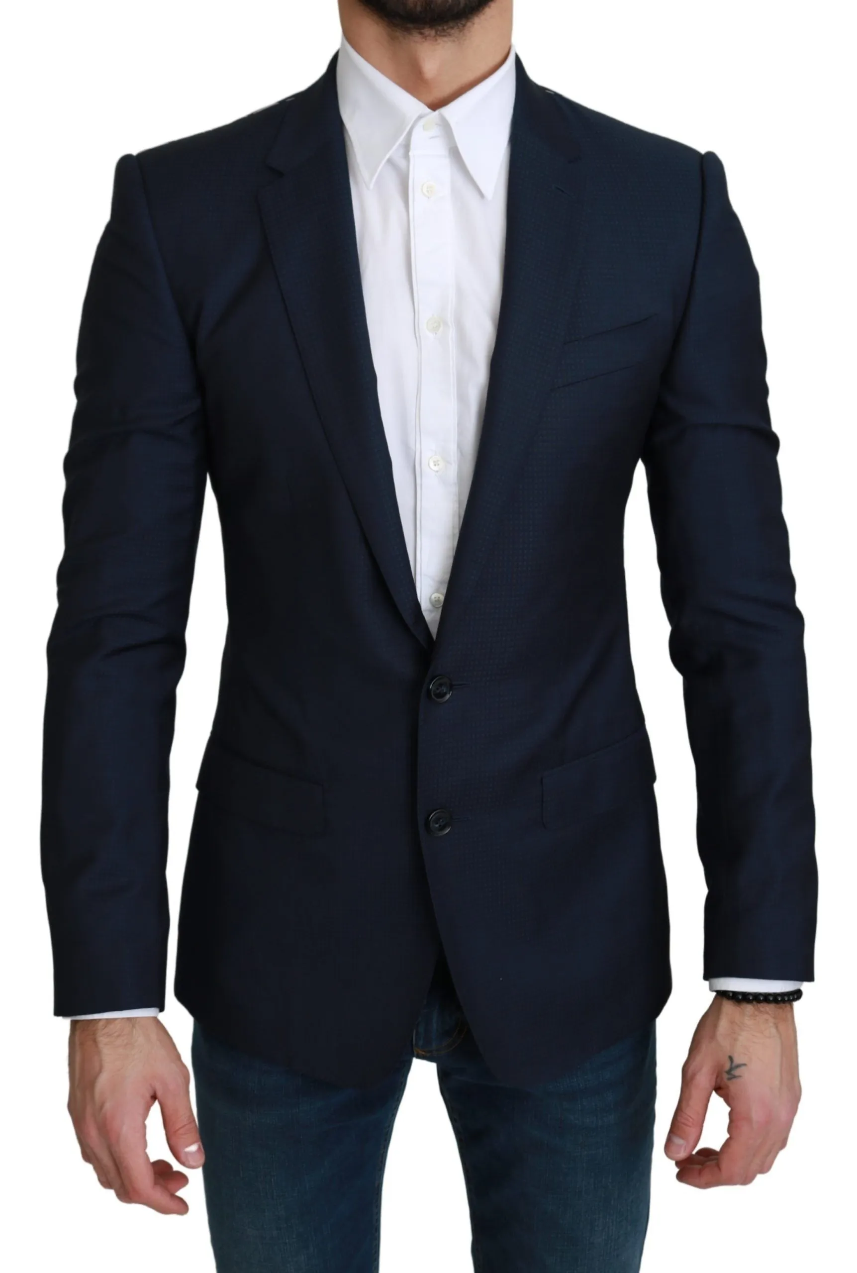 Dolce & Gabbana Men's Navy Martini Slim Fit Wool Silk Blazer