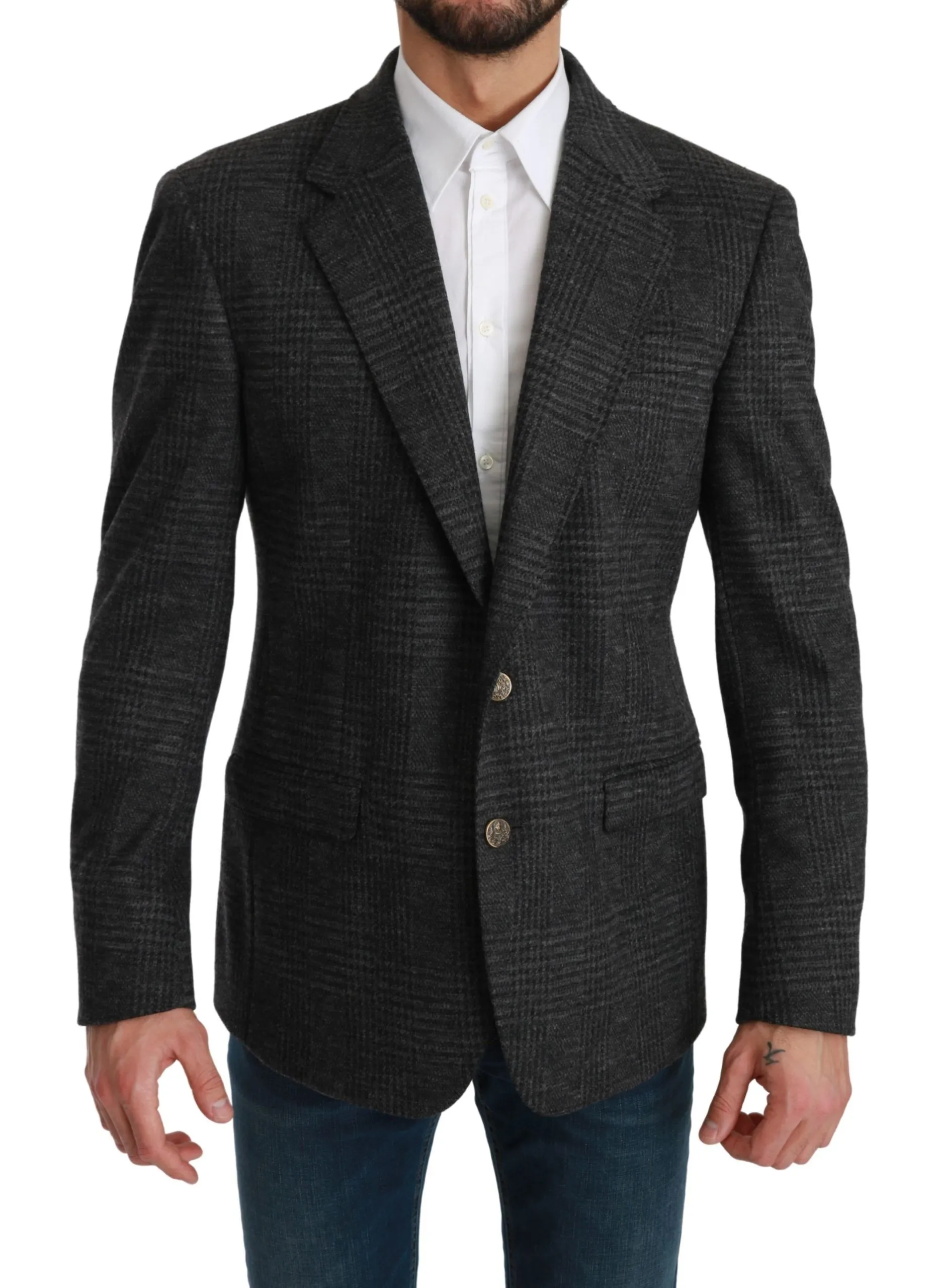 Dolce & Gabbana Men's Elegant Gray Plaid Virgin Wool Blazer