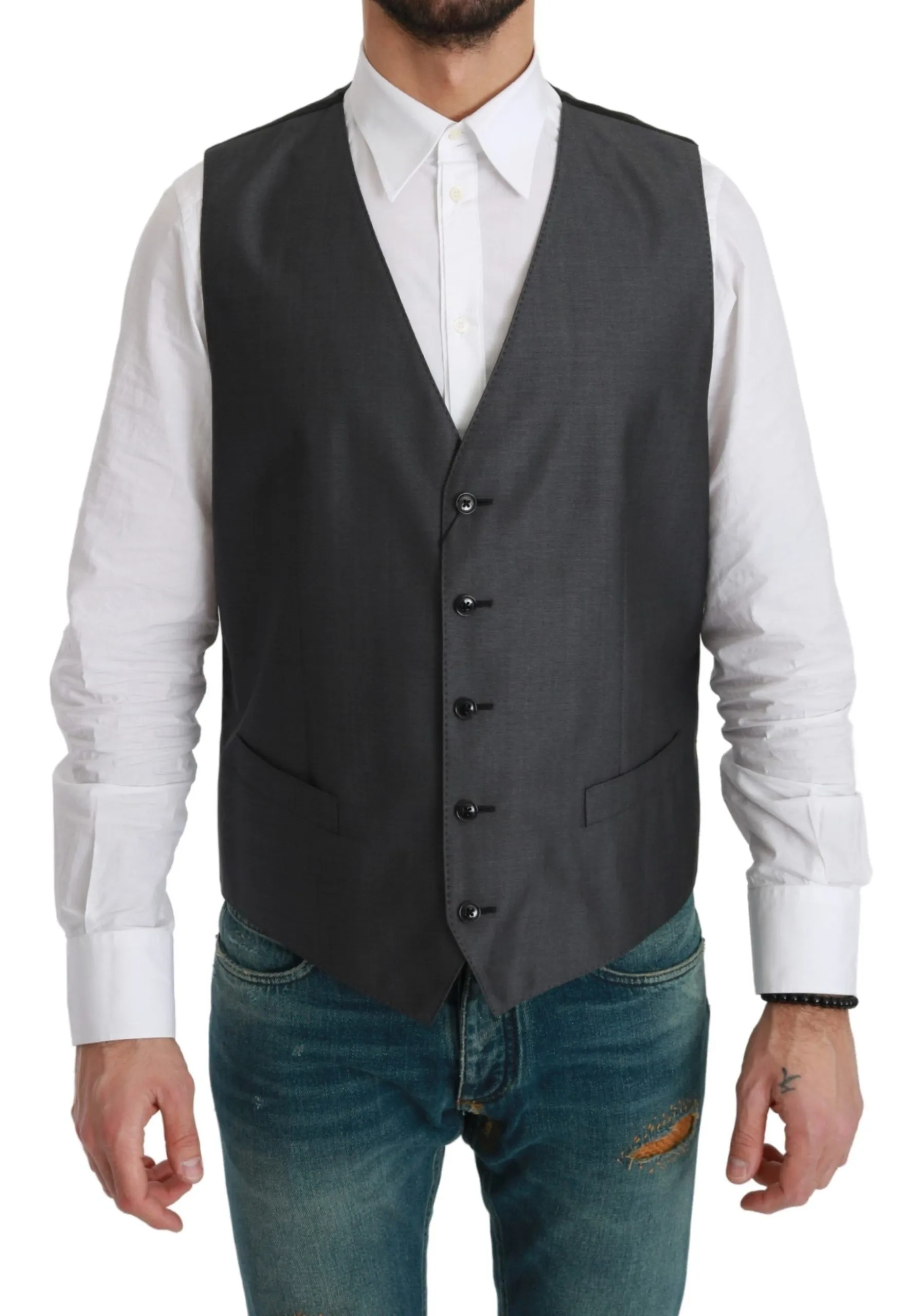 Dolce & Gabbana Men's Elegant Gray Wool Blend Dress Vest