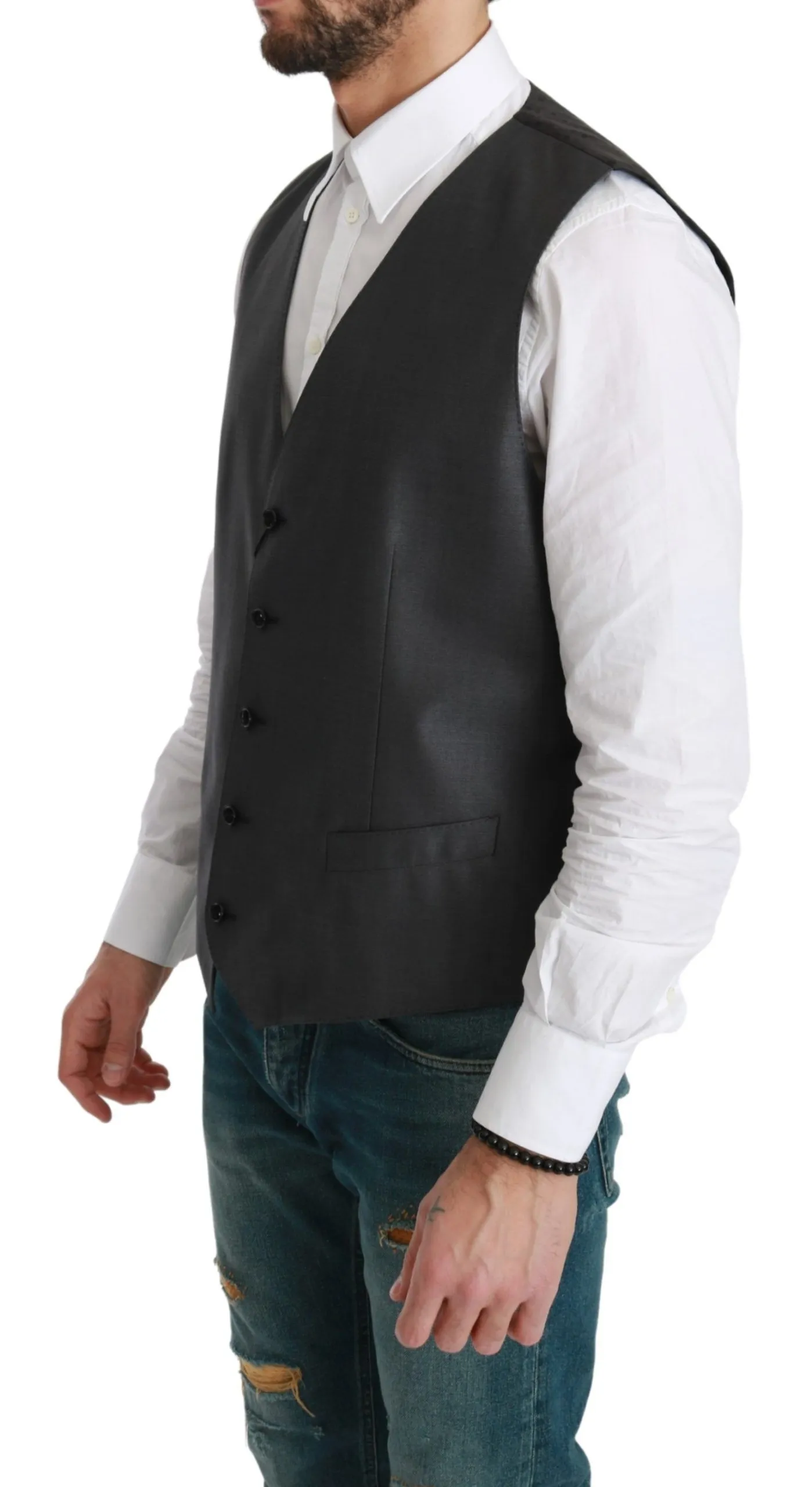 Dolce & Gabbana Men's Elegant Gray Wool Blend Dress Vest