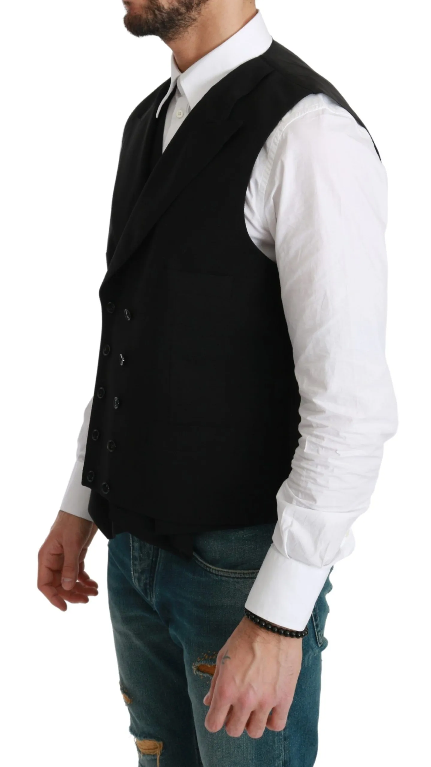 Dolce & Gabbana Men's Elegant Black Silk Blend Dress Vest