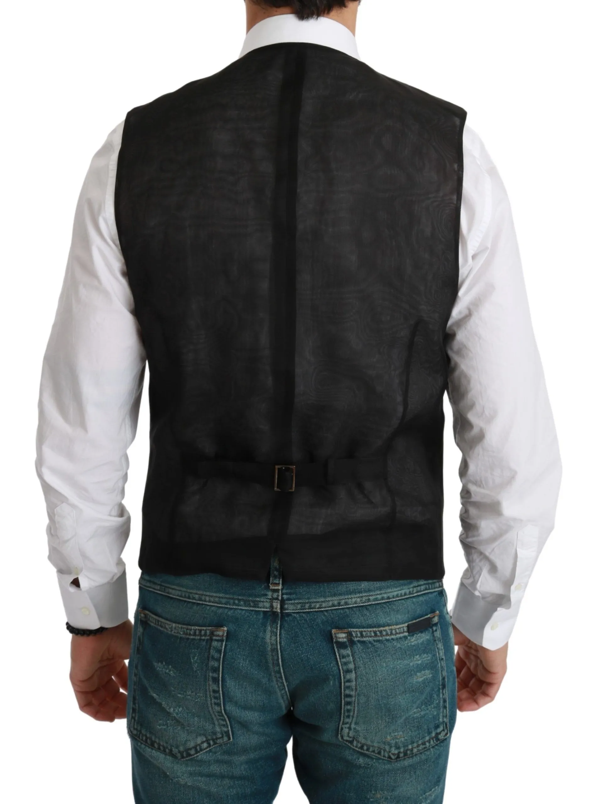 Dolce & Gabbana Men's Elegant Black Silk Blend Dress Vest