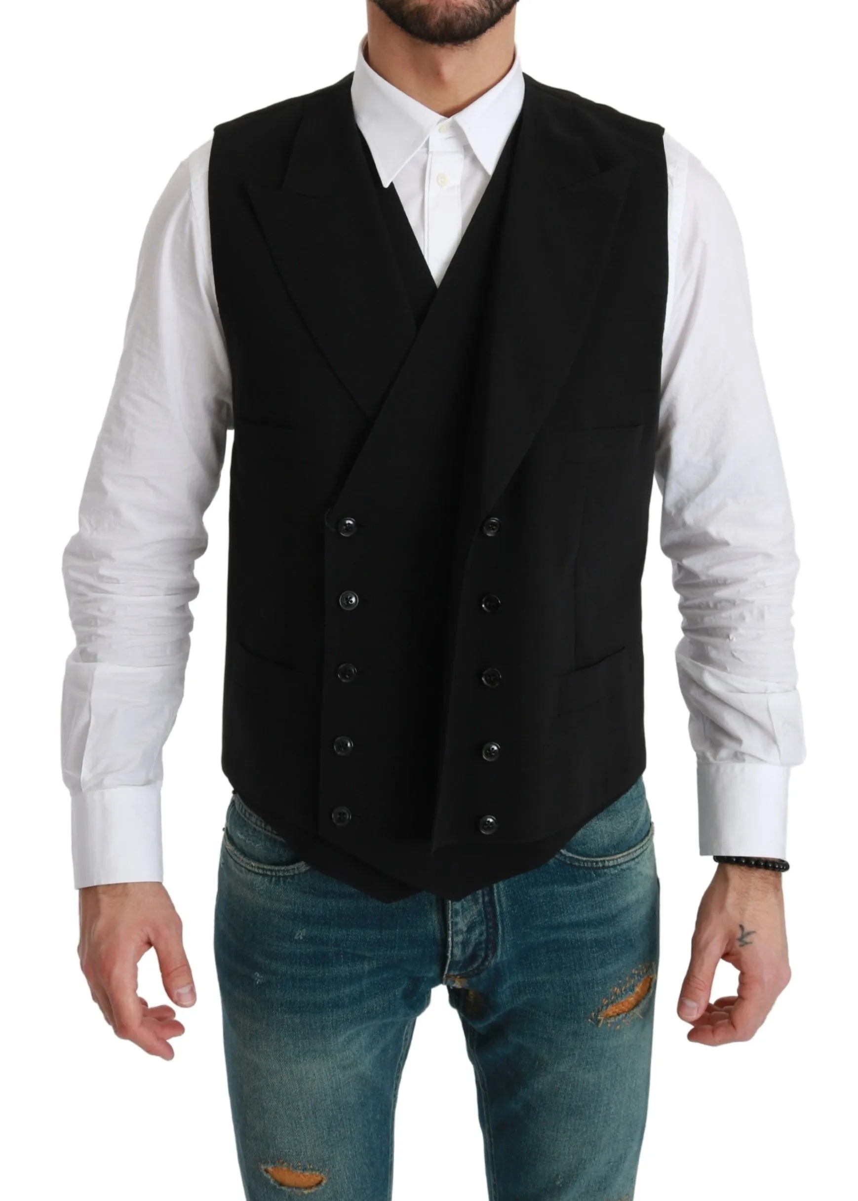 Dolce & Gabbana Men's Elegant Black Silk Blend Dress Vest