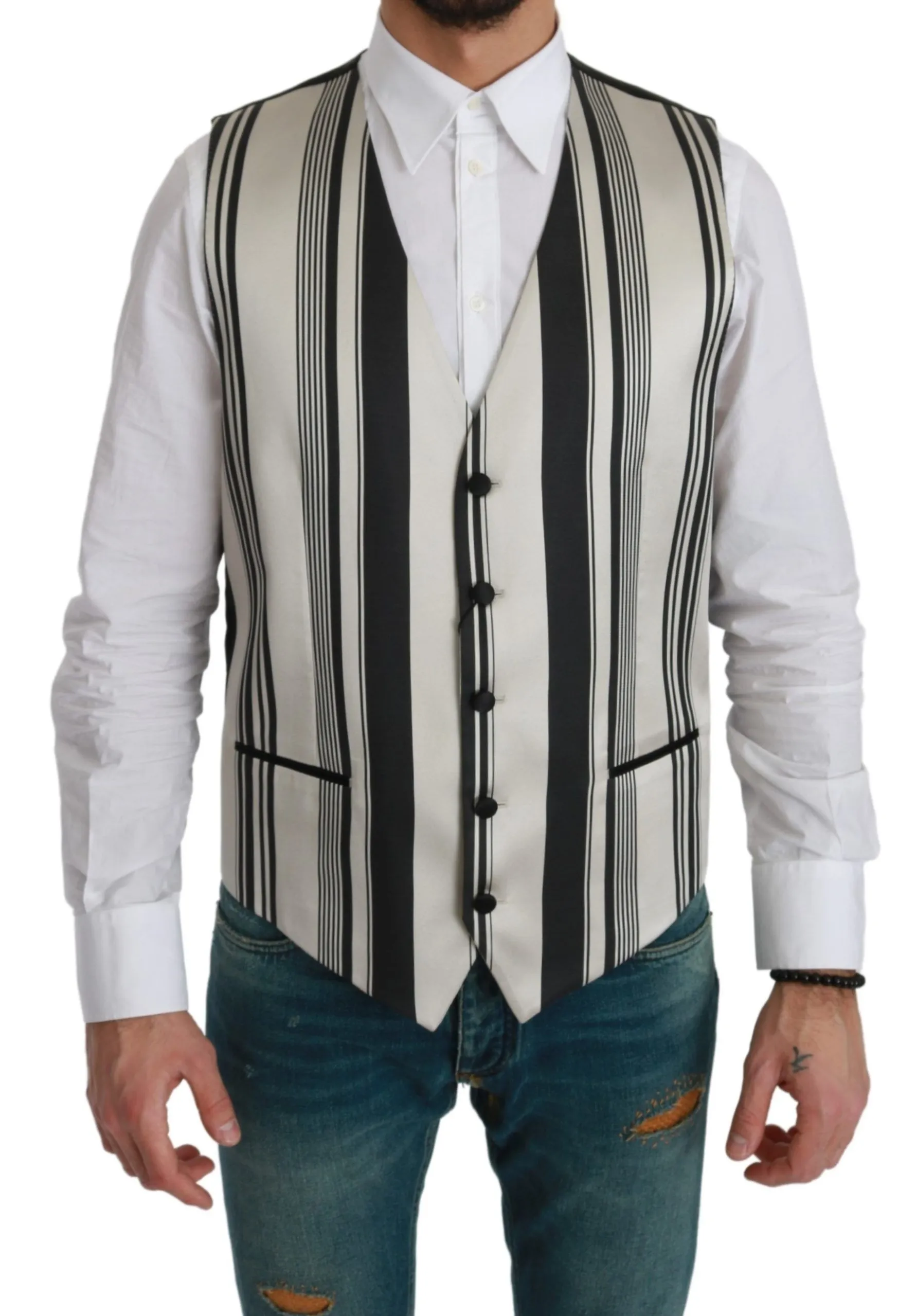 Dolce & Gabbana Men's Stripe Cotton Silk Dress Vest