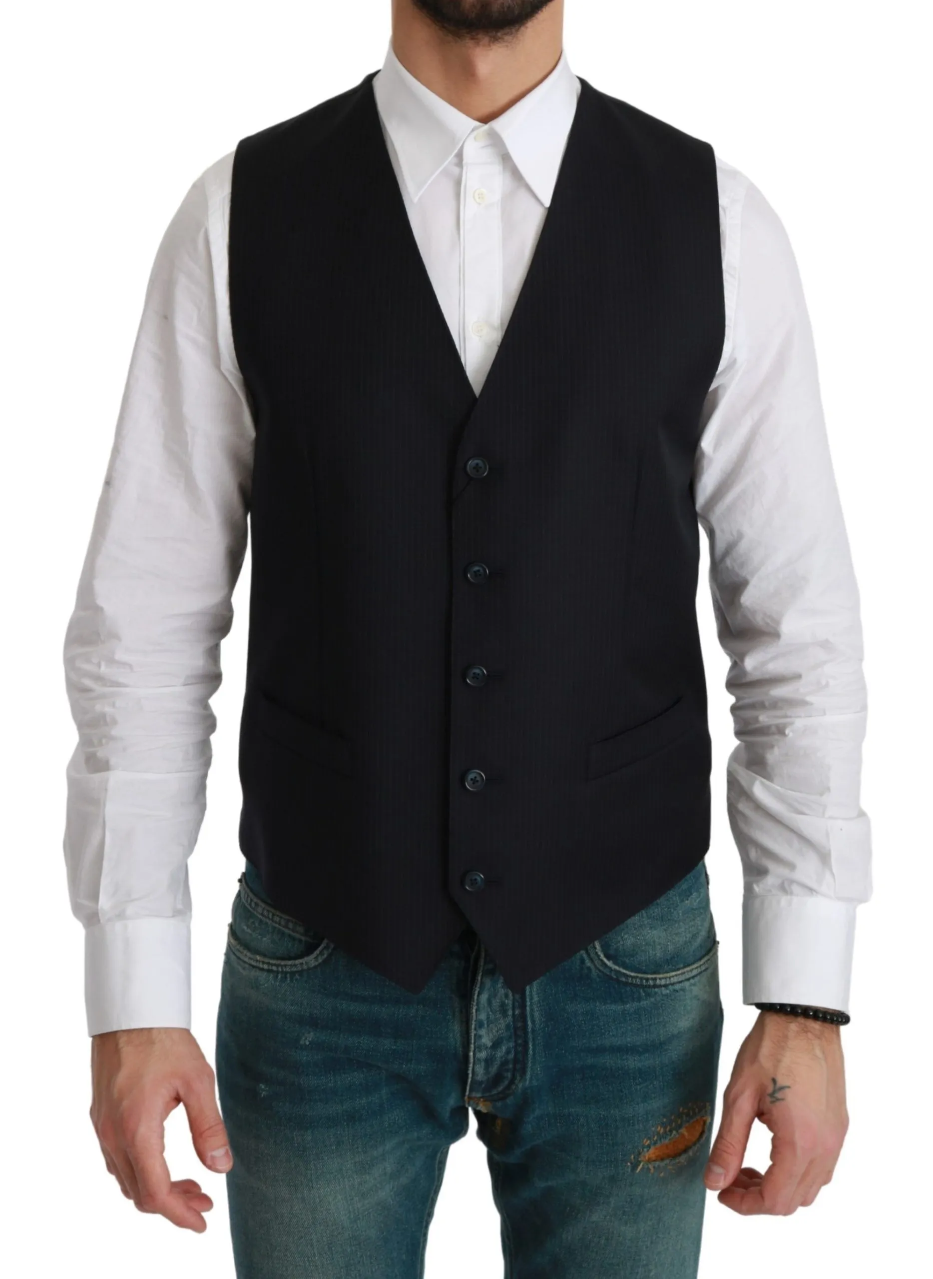 Dolce & Gabbana Men's Elegant Blue Striped Dress Vest