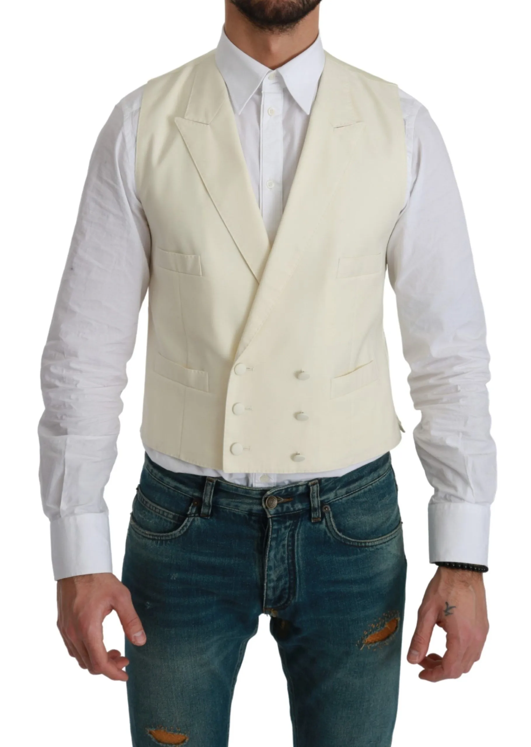 Dolce & Gabbana Men's Elegant Cream Wool Dress Vest