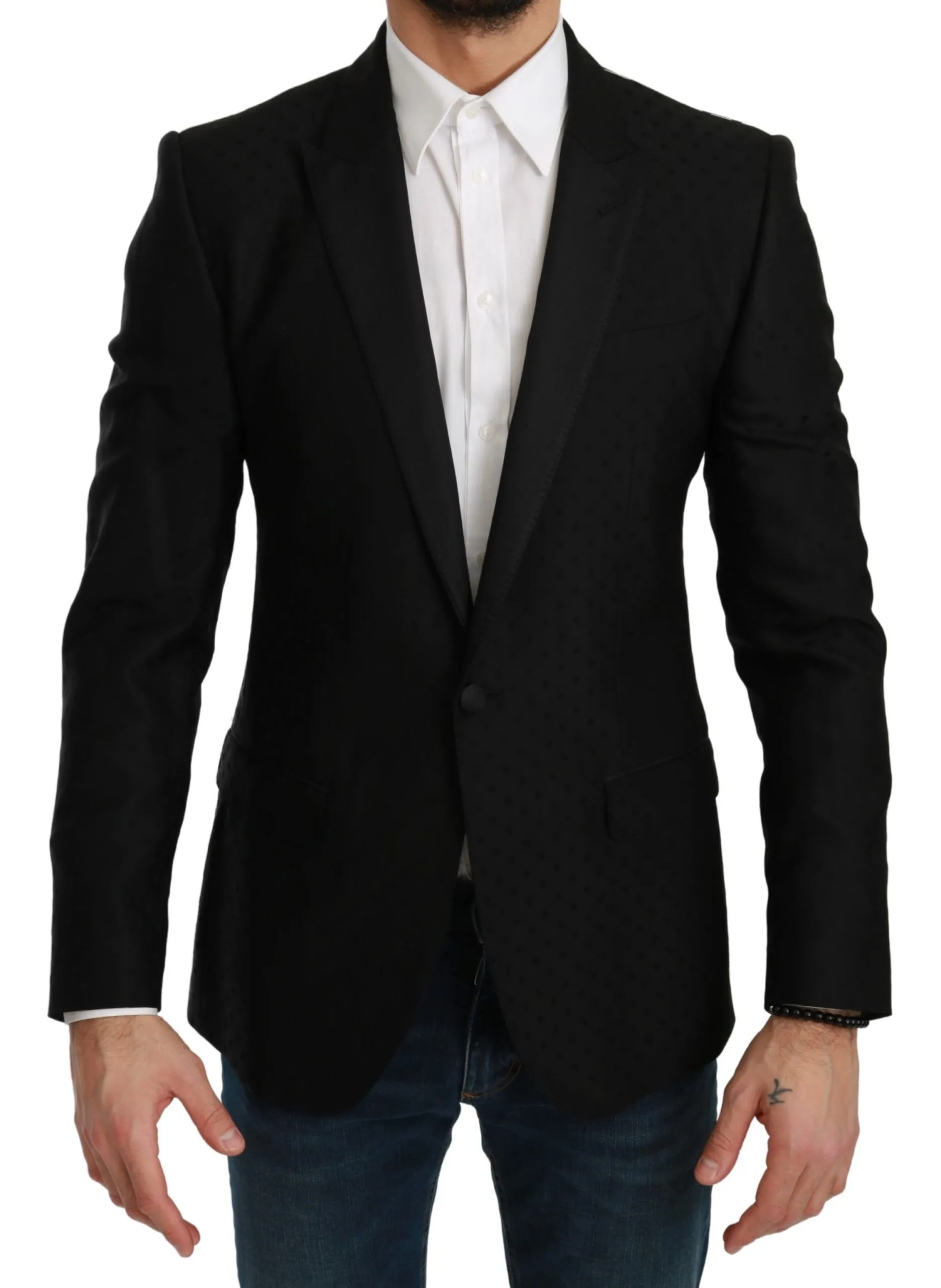 Dolce & Gabbana Men's Elegant Black Polka Dotted Wool Blend Blazer