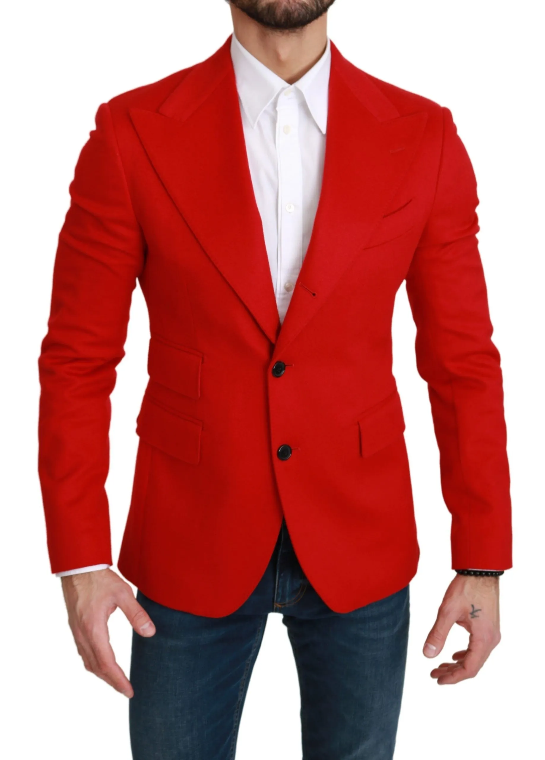 Dolce & Gabbana Men's Elegant Red Cashmere Slim Fit Blazer
