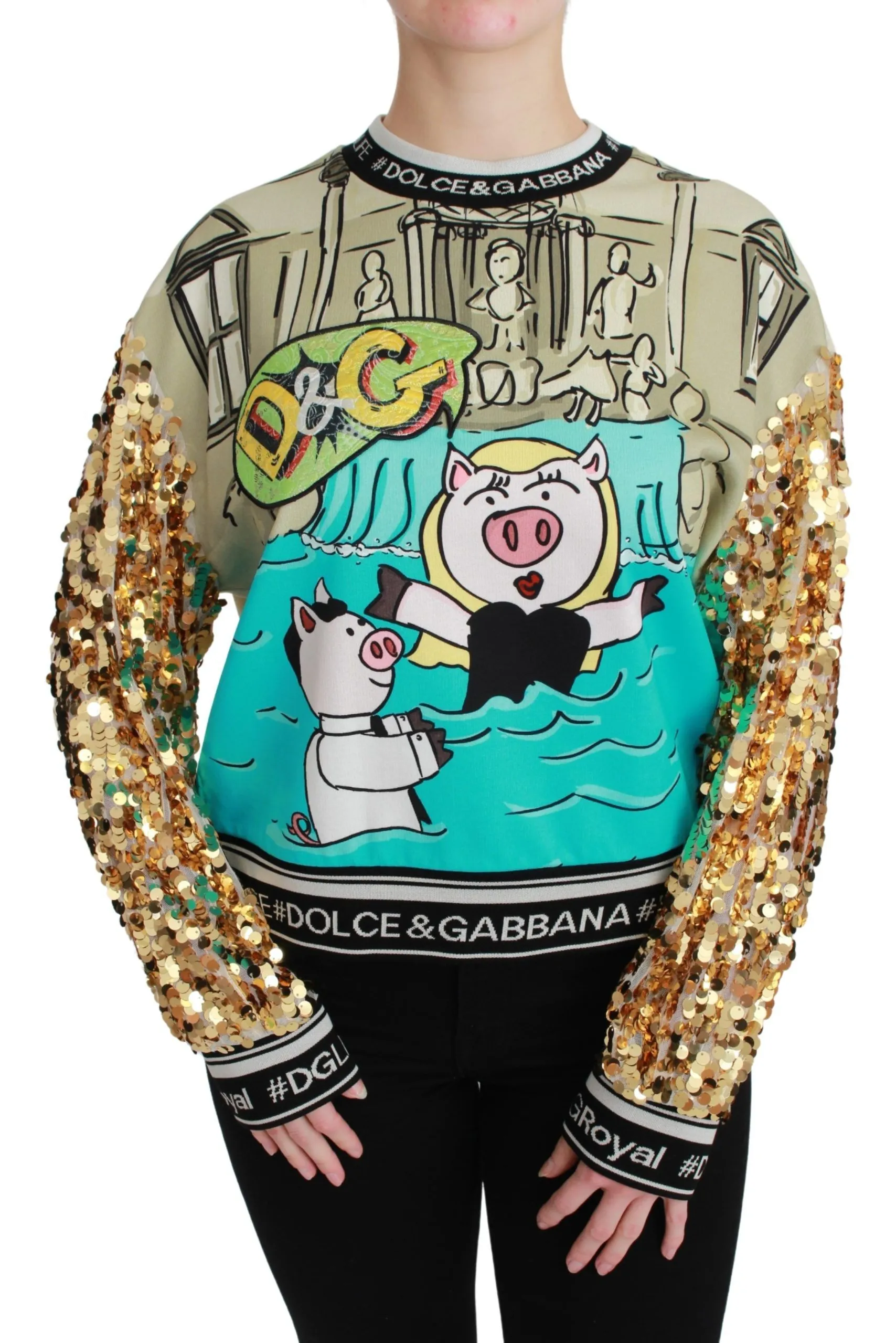 Dolce & Gabbana Women's Chic Multicolor Motive Sequined Sweater