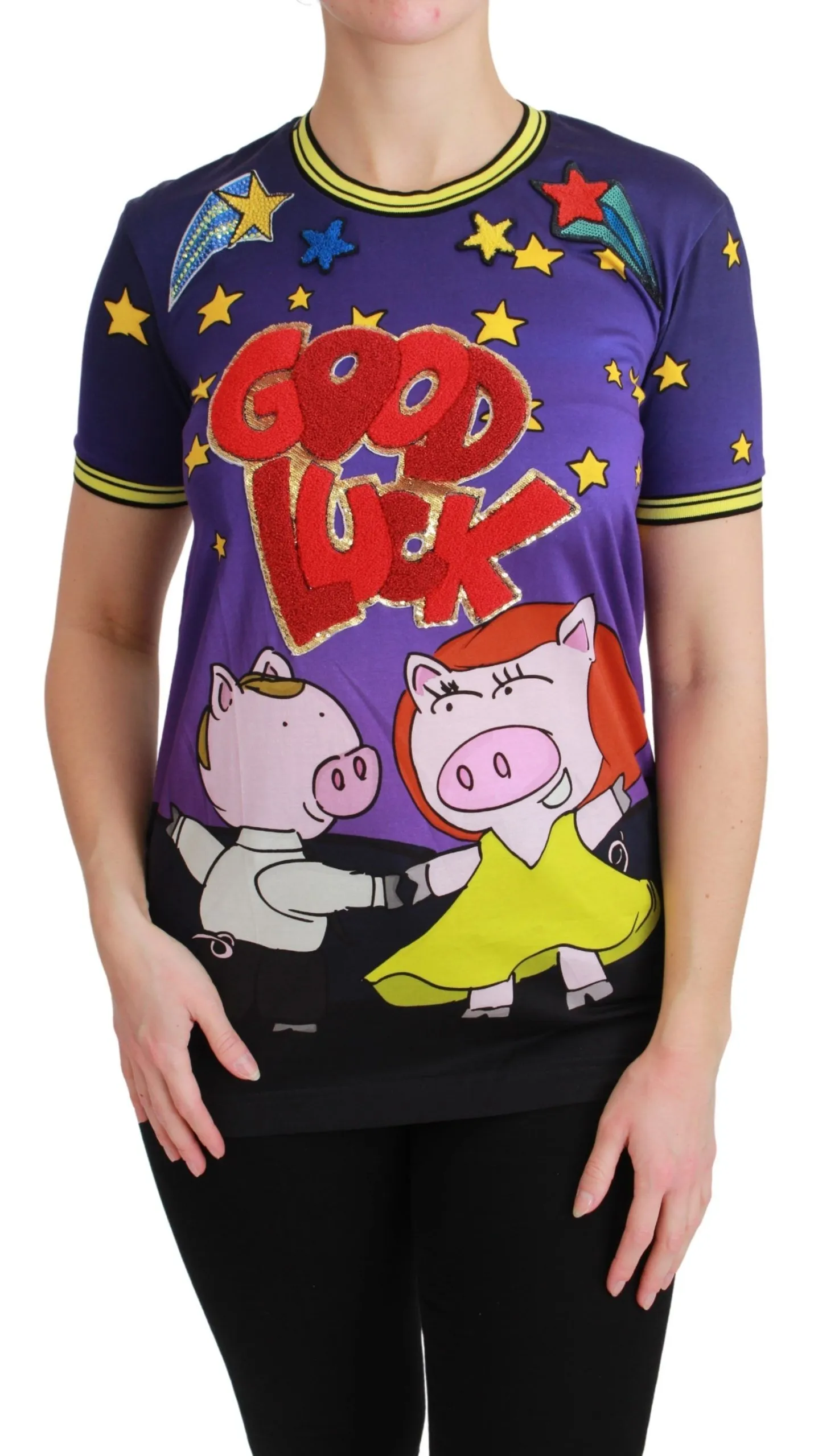 Dolce & Gabbana Women's Elegant Crewneck Motive Tee in Purple