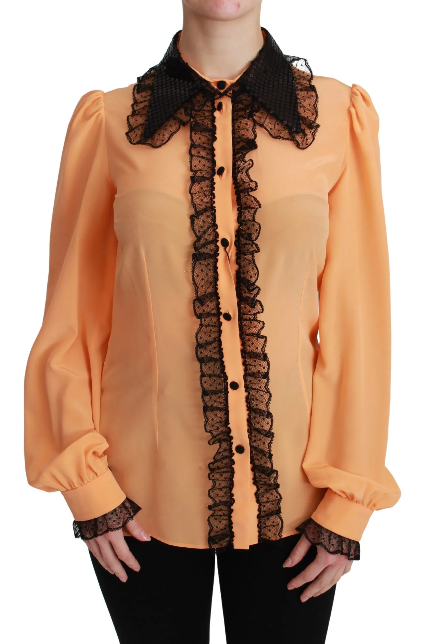 Dolce & Gabbana Women's Silk Blend Yellow Blouse with Sequined Collar