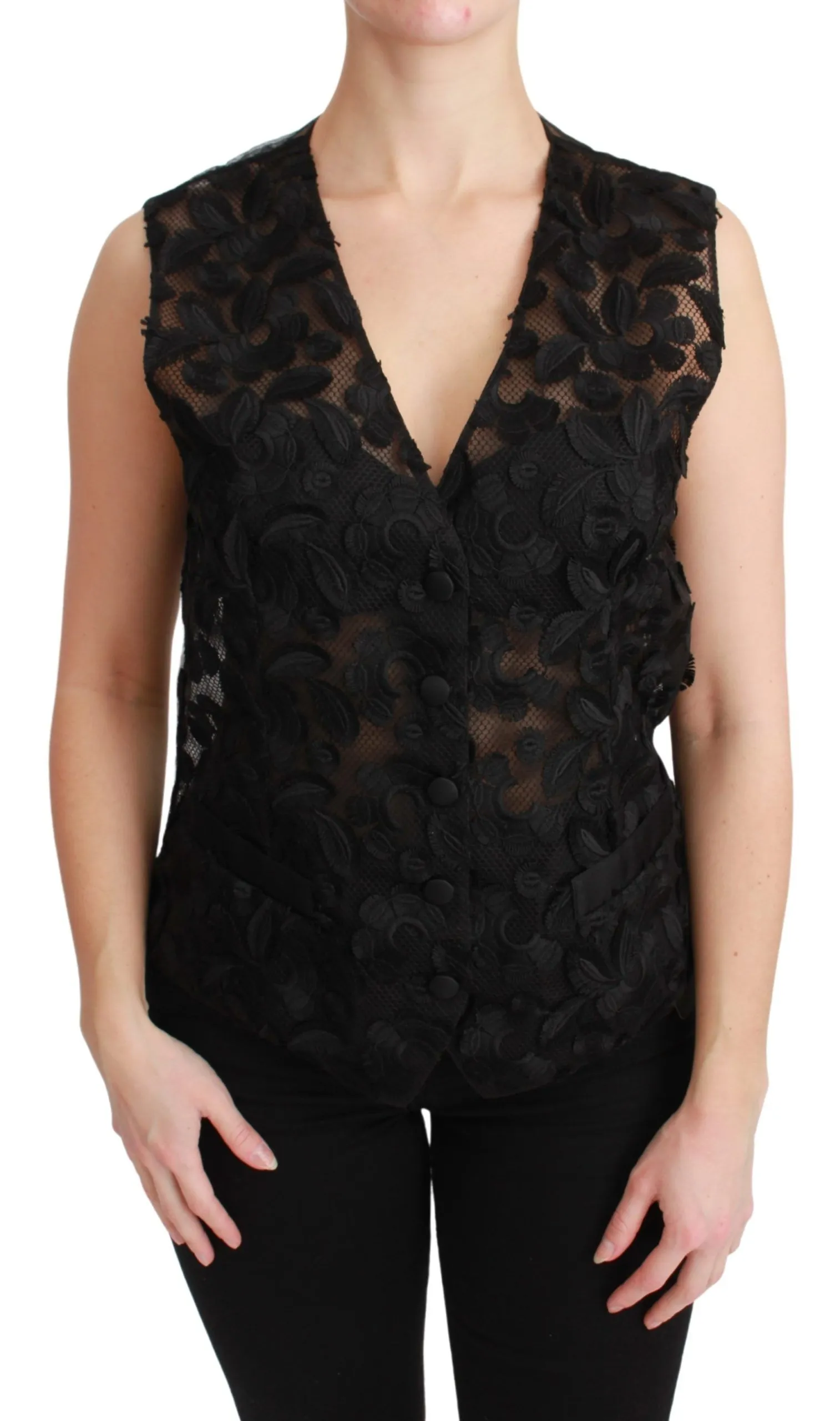 Dolce & Gabbana Women's Elegant Floral Black Silk Blend Vest